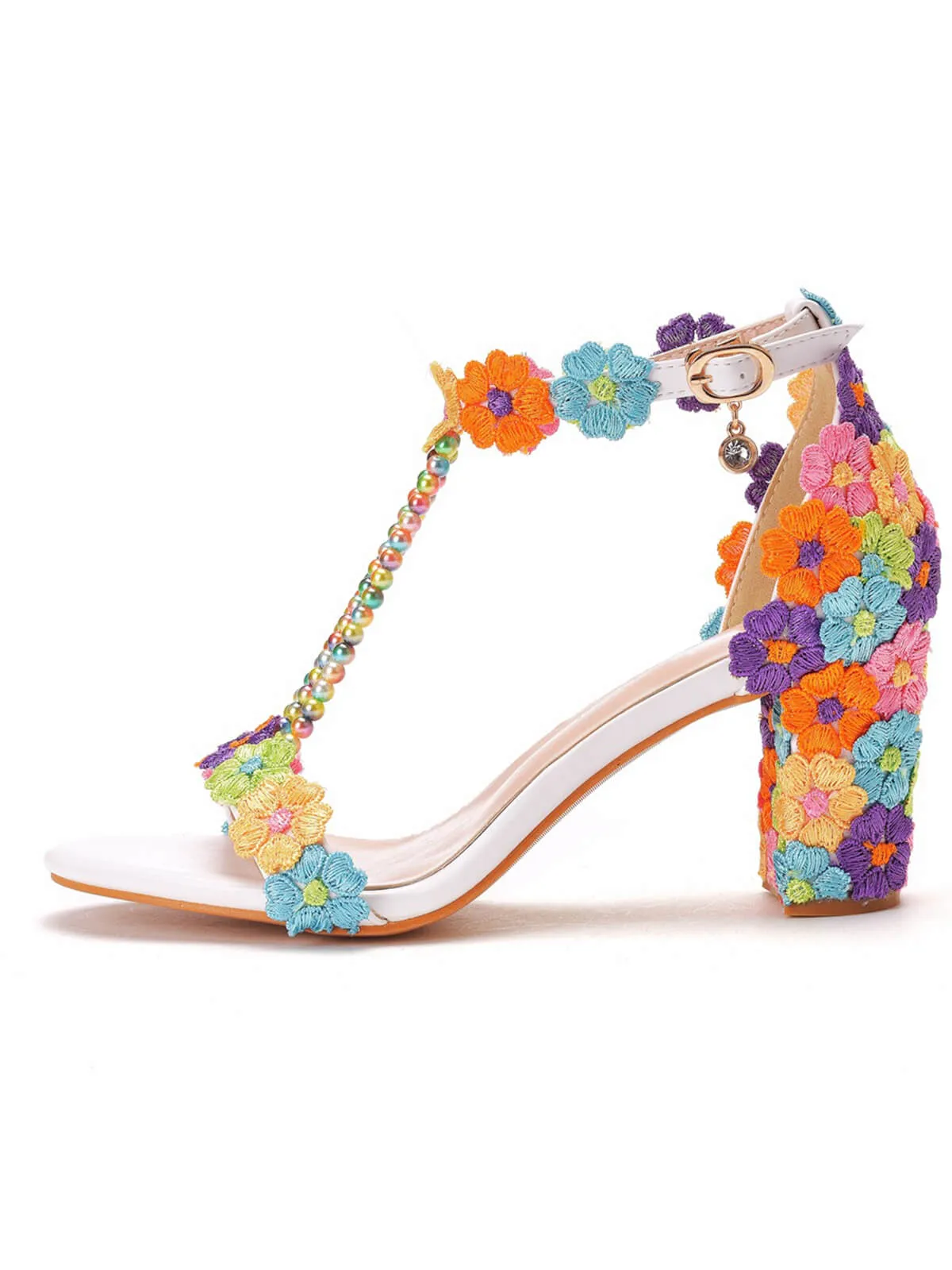 Beaded Flower Hand Embroidered High Heeled Sandals sold by Retro Stage product image thumbnail 5