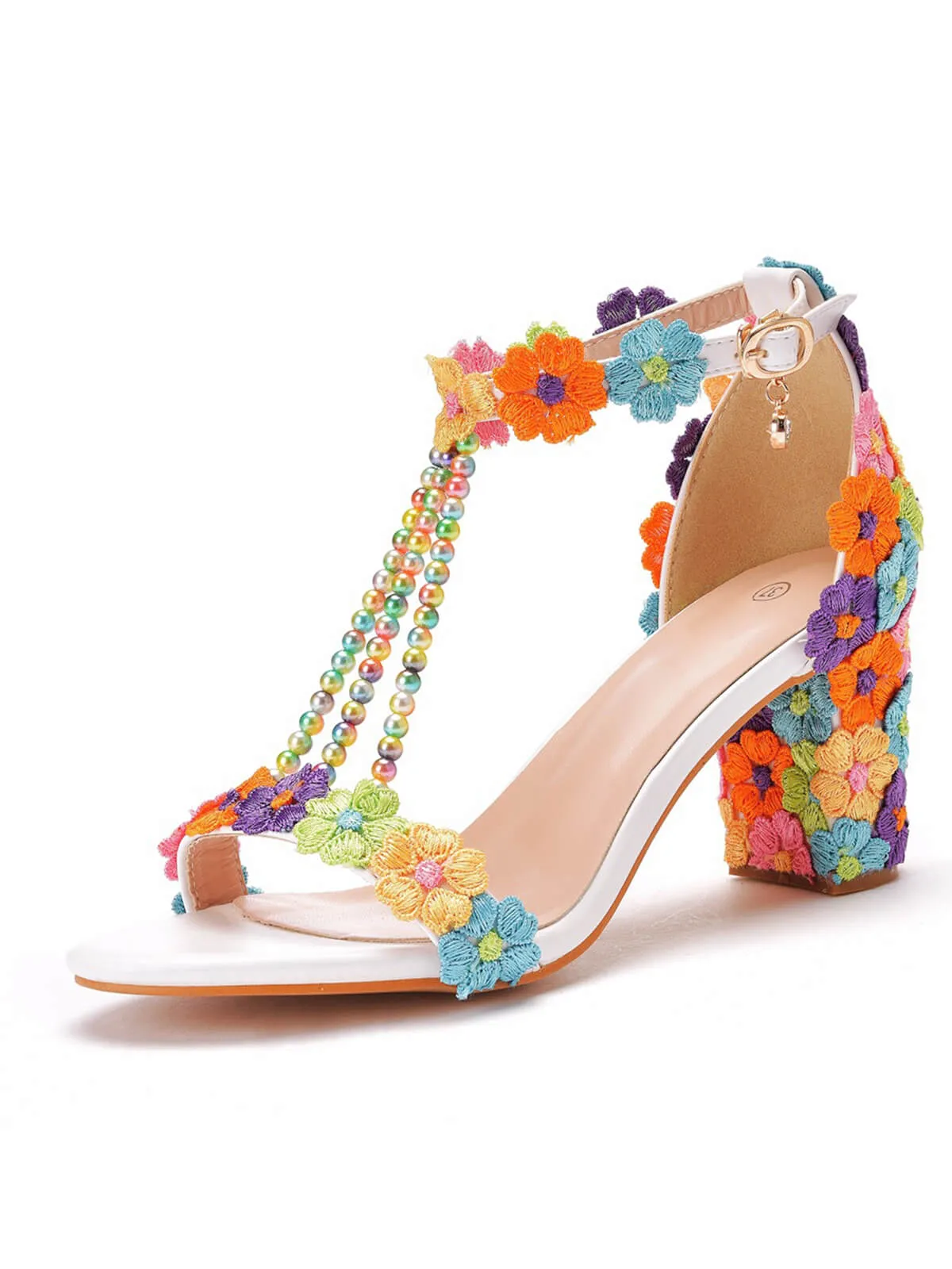 Beaded Flower Hand Embroidered High Heeled Sandals sold by Retro Stage product image thumbnail 4