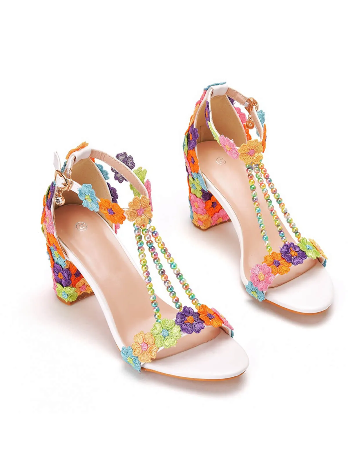 Beaded Flower Hand Embroidered High Heeled Sandals sold by Retro Stage product image thumbnail 2