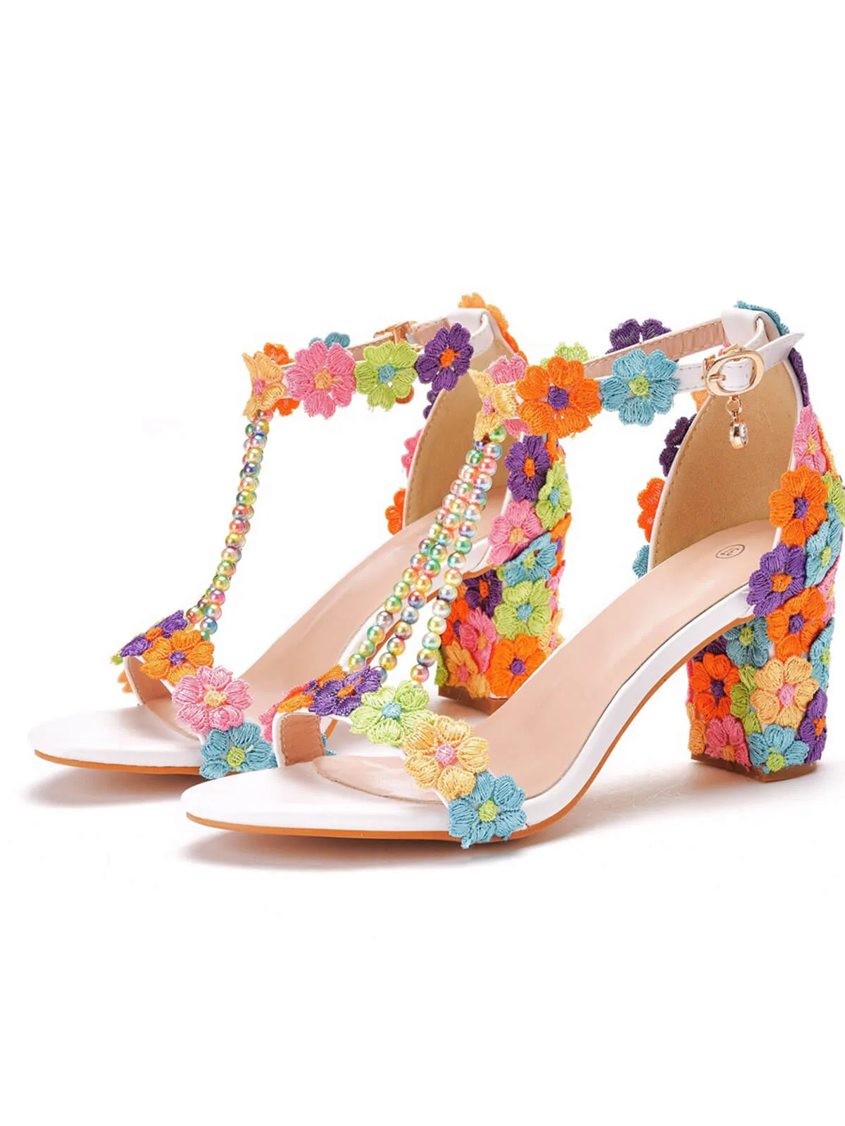 Beaded Flower Hand Embroidered High Heeled Sandals sold by Retro Stage product image thumbnail 3