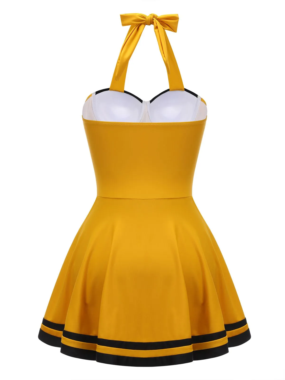 Yellow 1940s Contrast Halter Patchwork Swimsuit sold by Retro Stage product image thumbnail 3