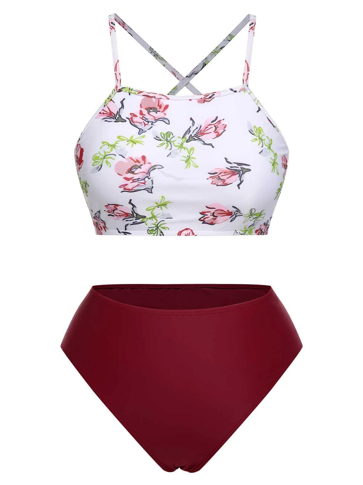 1940s Strap Contrast Floral Lace-Up Swimsuit sold by Retro Stage product image thumbnail 2