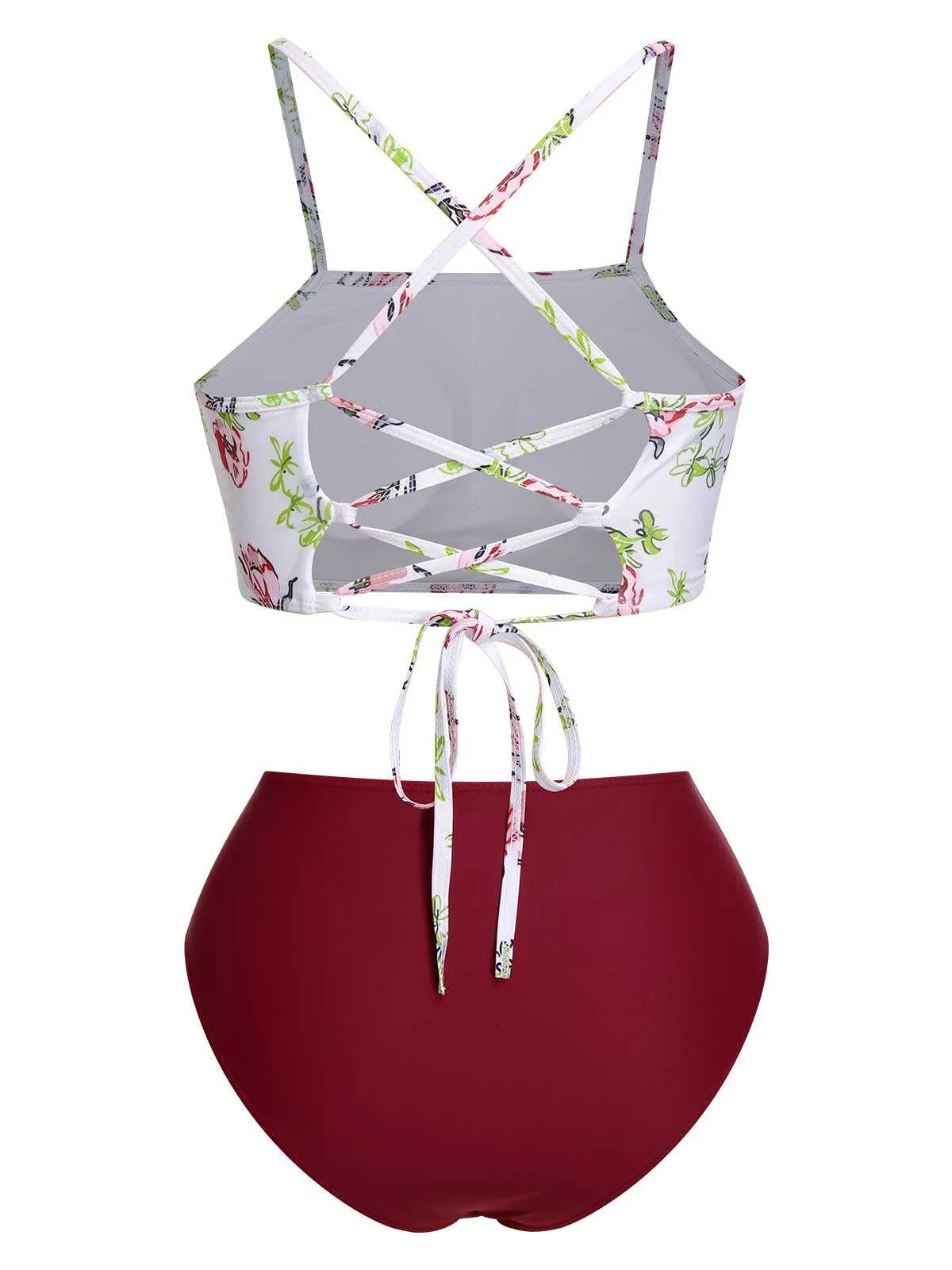 1940s Strap Contrast Floral Lace-Up Swimsuit sold by Retro Stage product image thumbnail 4