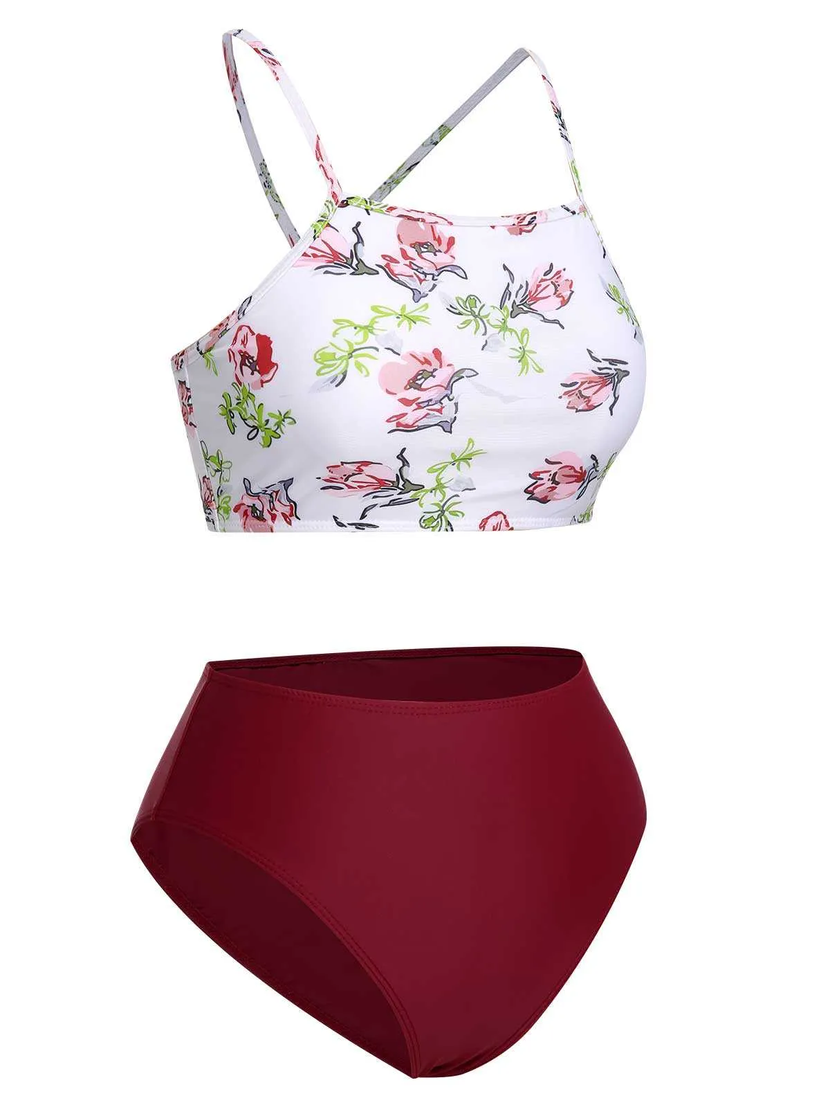 1940s Strap Contrast Floral Lace-Up Swimsuit sold by Retro Stage product image thumbnail 3