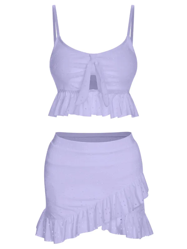 1950s Spaghetti Strap Solid Ruffles Swimsuit & Cover-Up sold by Retro Stage