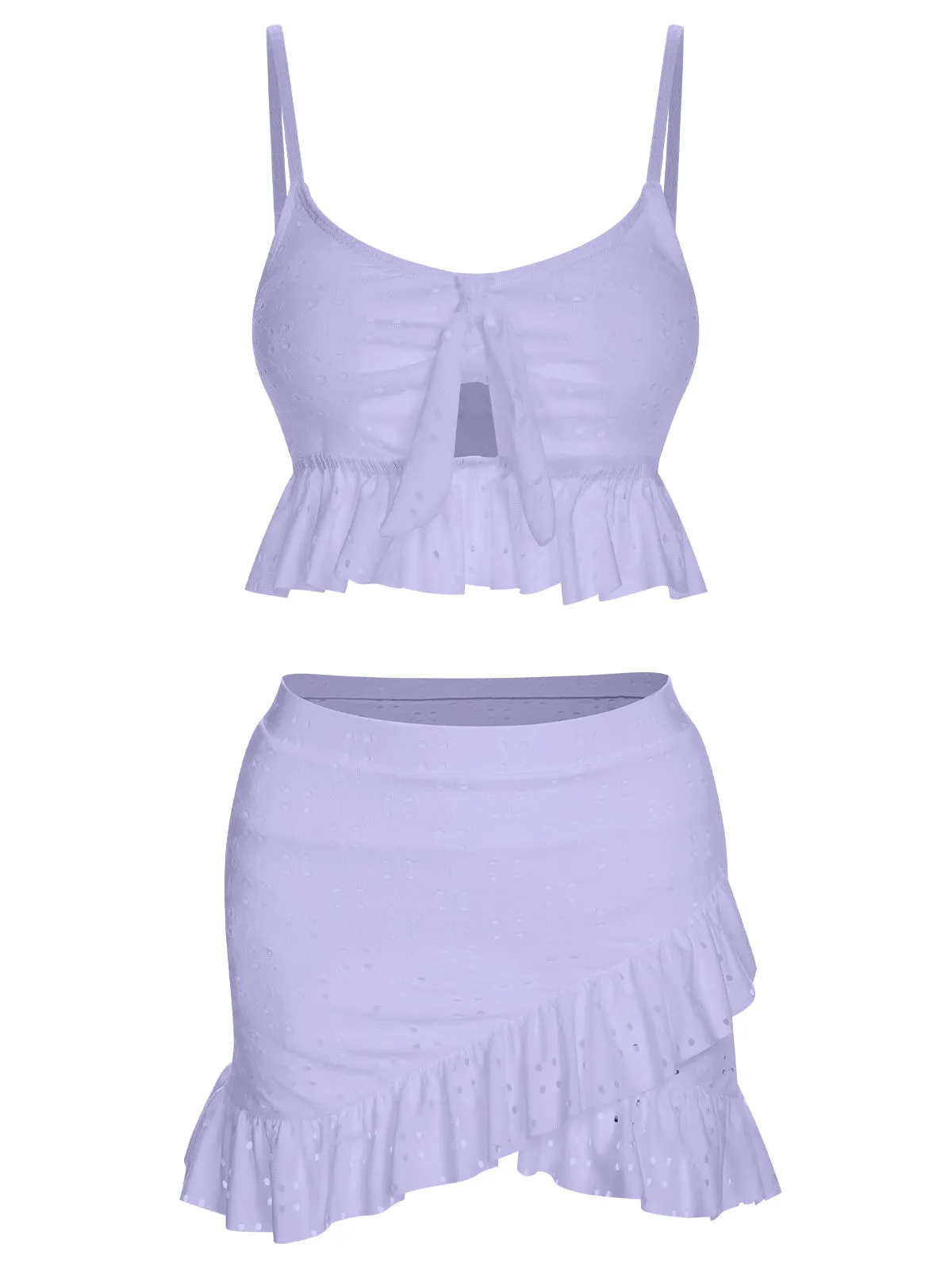 1950s Spaghetti Strap Solid Ruffles Swimsuit & Cover-Up sold by Retro Stage