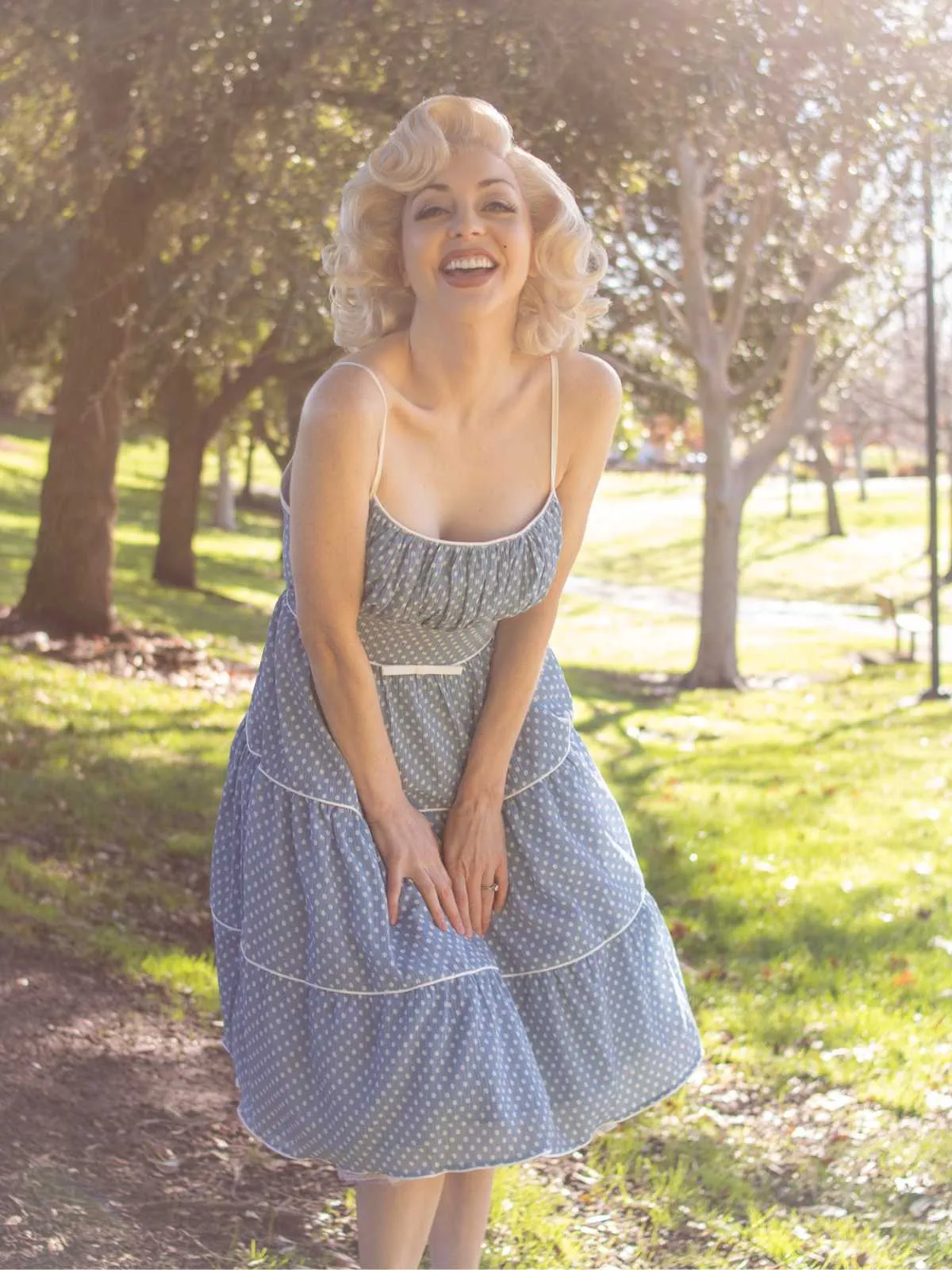 Sky Blue 1950s Strap Polka Dot Swing Dress sold by Retro Stage