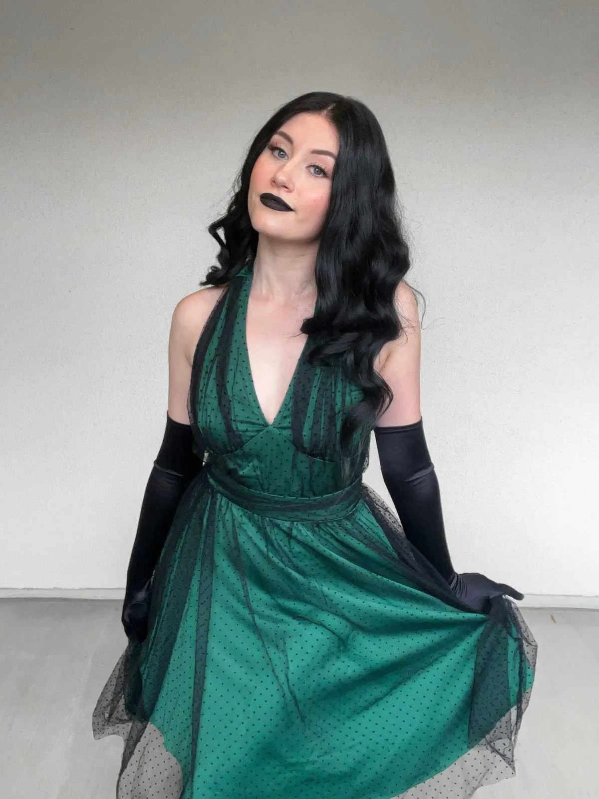 Green 1950s Christmas Halter Polka Dots Mesh Dress sold by Retro Stage