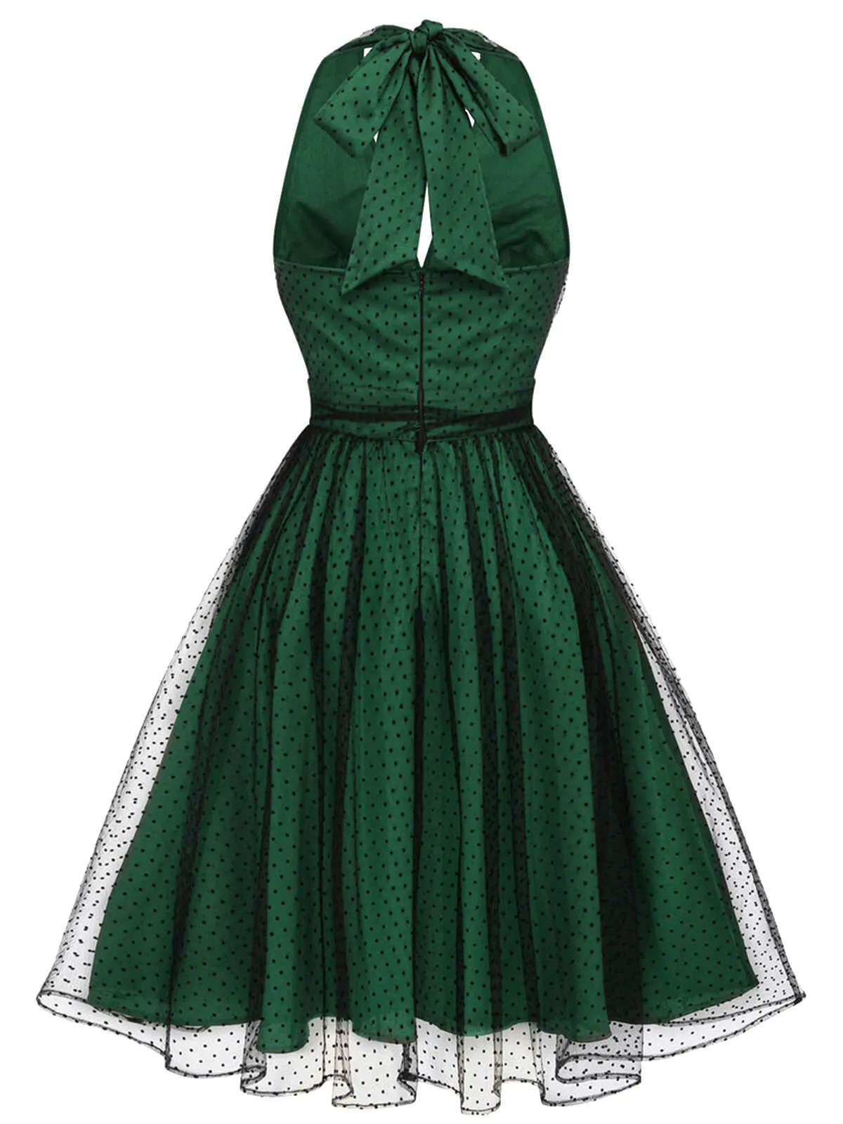 Green 1950s Christmas Halter Polka Dots Mesh Dress sold by Retro Stage product image thumbnail 5