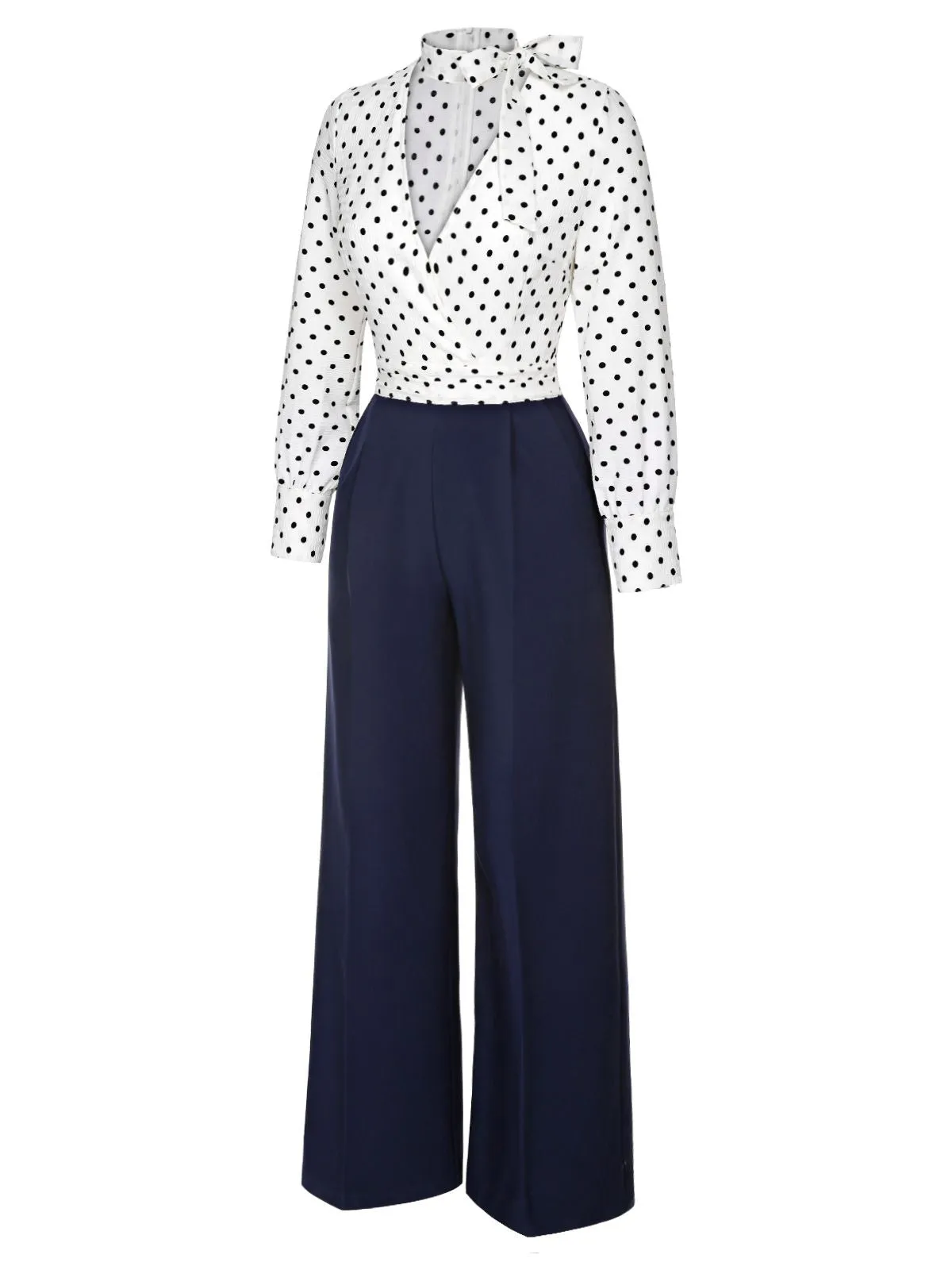 Blue & White 1930s Polka Dots Tie Neck Jumpsuit sold by Retro Stage product image thumbnail 4