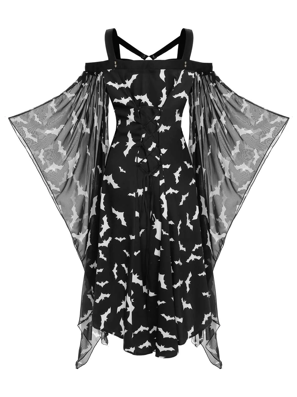 Black 1950s Halloween Spaghetti Strap Bat Dress sold by Retro Stage product image thumbnail 5