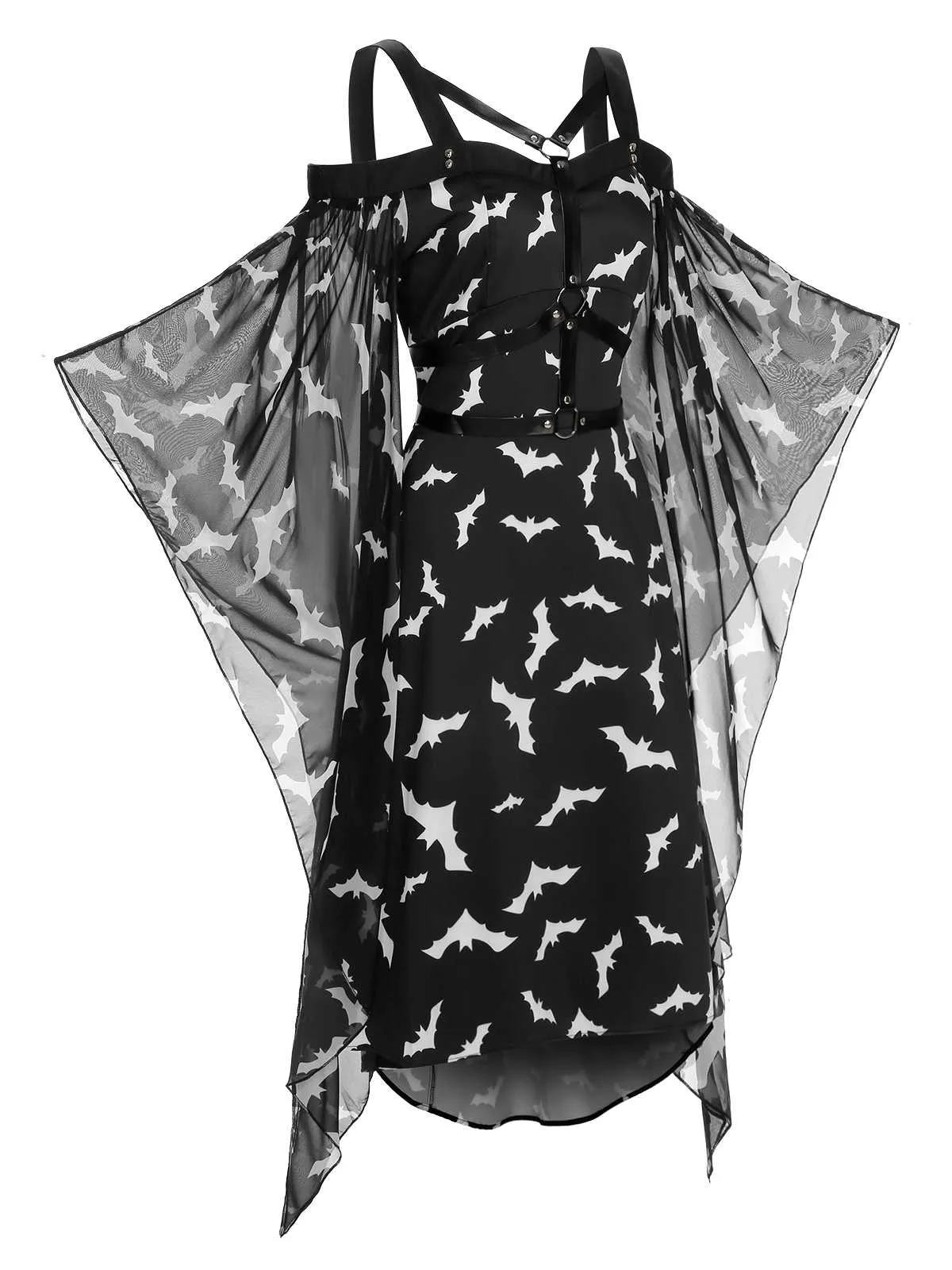 Black 1950s Halloween Spaghetti Strap Bat Dress sold by Retro Stage product image thumbnail 4