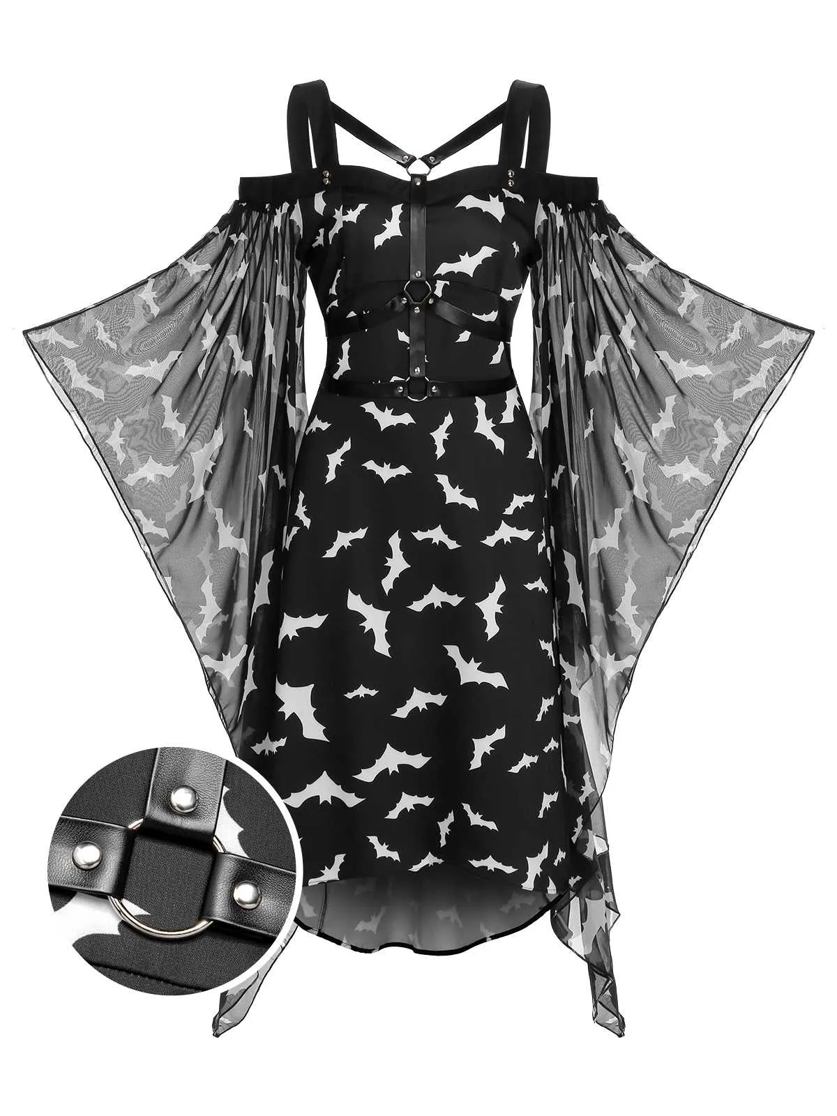 Black 1950s Halloween Spaghetti Strap Bat Dress sold by Retro Stage product image thumbnail 2