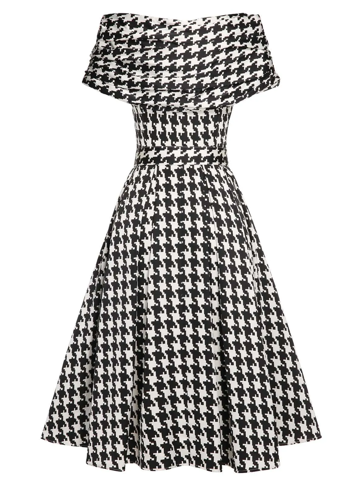 Black 1950s Houndstooth Short Sleeve Belted Dress sold by Retro Stage product image thumbnail 5