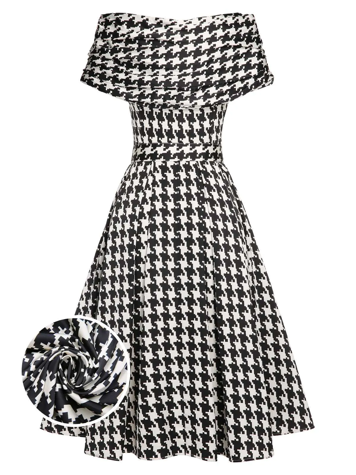 Black 1950s Houndstooth Short Sleeve Belted Dress sold by Retro Stage product image thumbnail 2