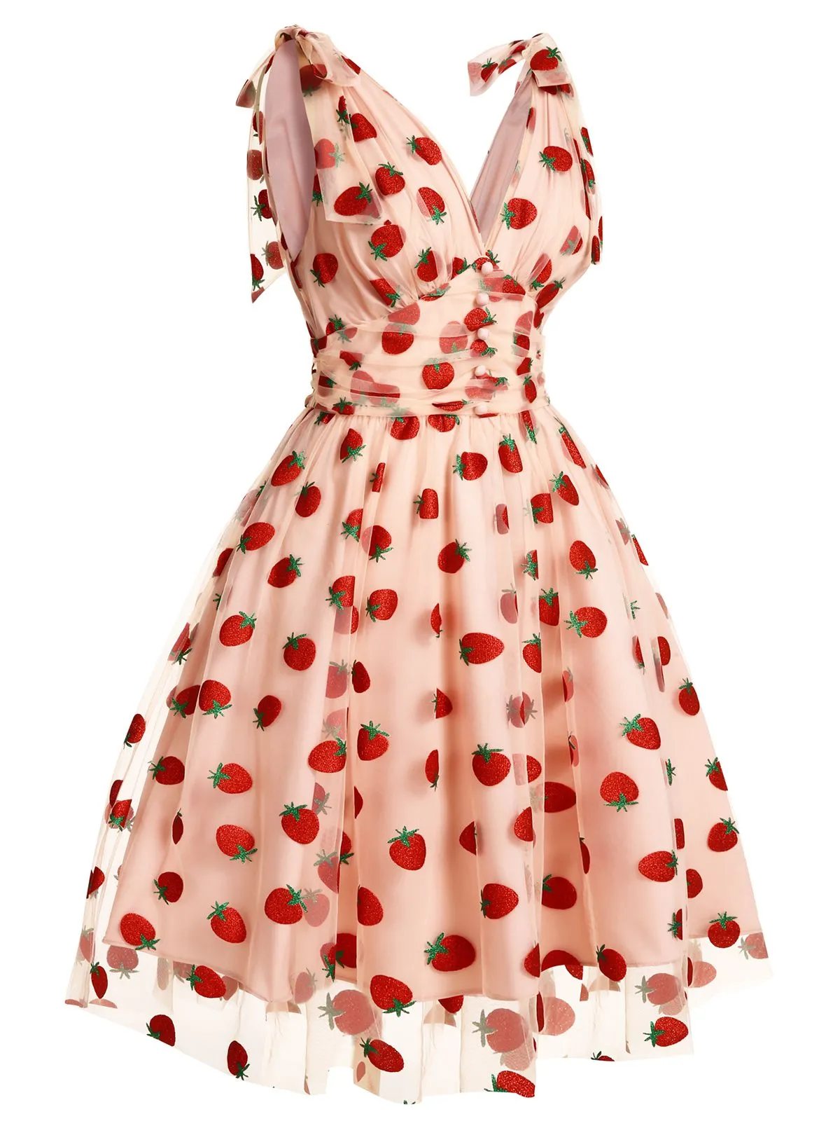Pink 1950s Strawberry Mesh Swing Dress sold by Retro Stage product image thumbnail 5