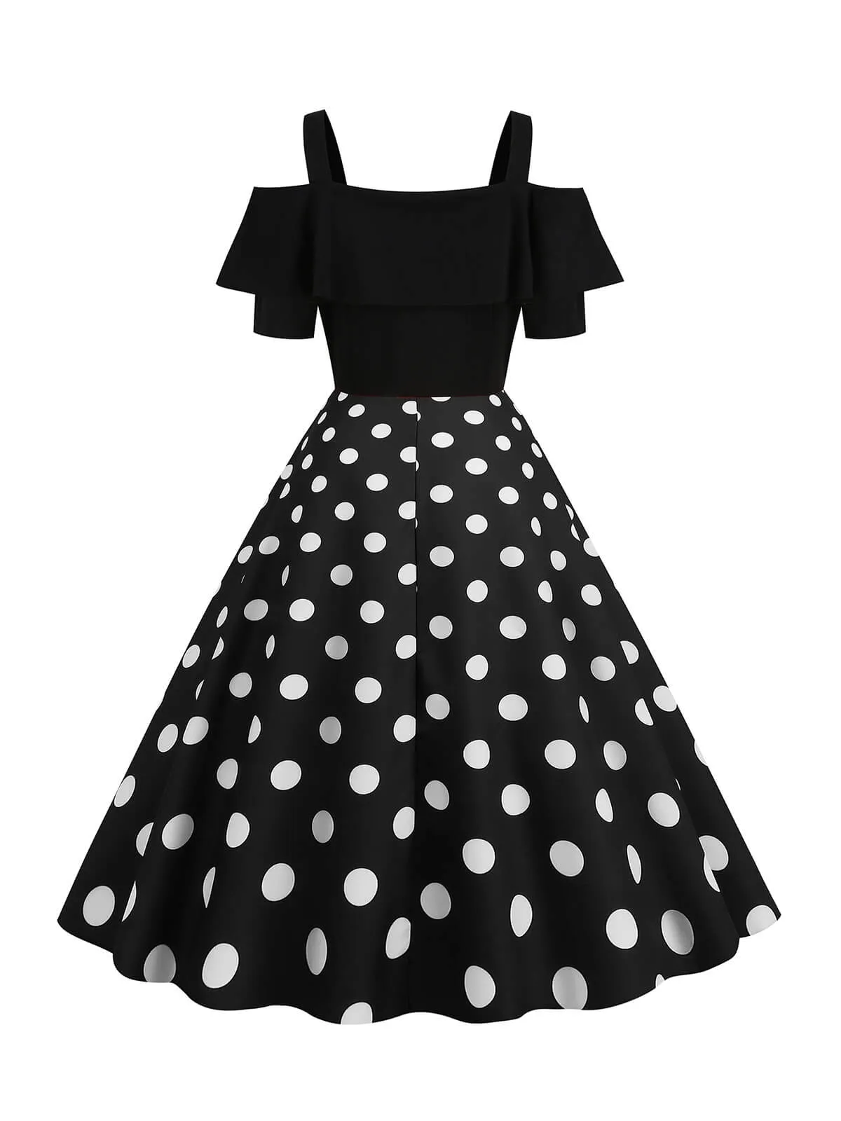 1950s Black Patchwork Polka Dot Strap Dress sold by Retro Stage product image thumbnail 5