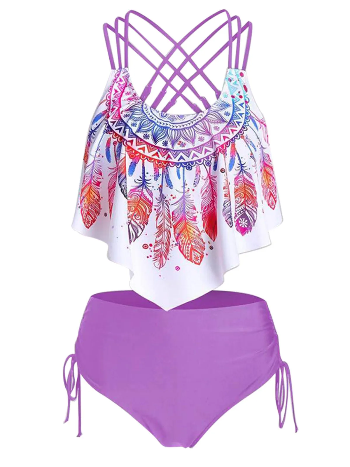 1950s Spaghetti Strap Feather Tankini Set sold by Retro Stage