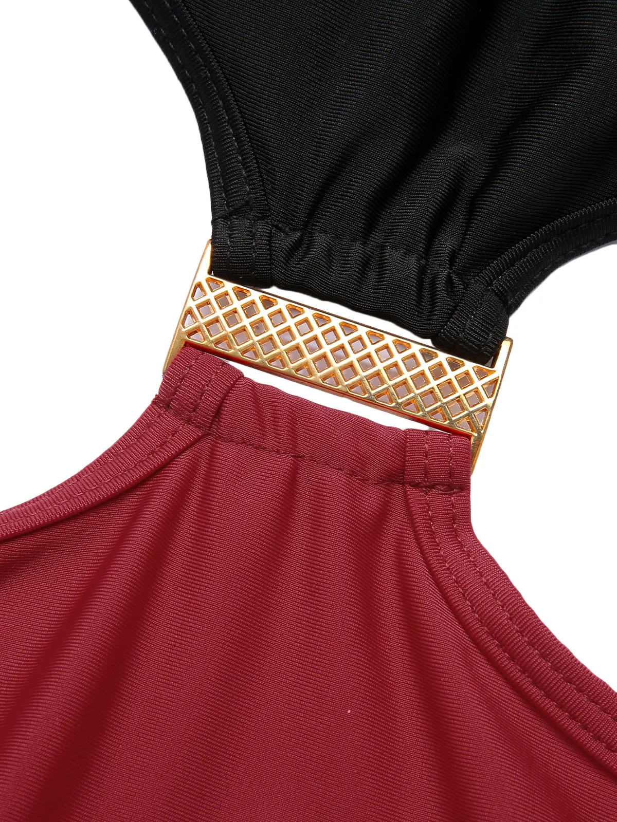 Red & Black 1950s Solid Patchwork Lace Up Swimsuit sold by Retro Stage product image thumbnail 5