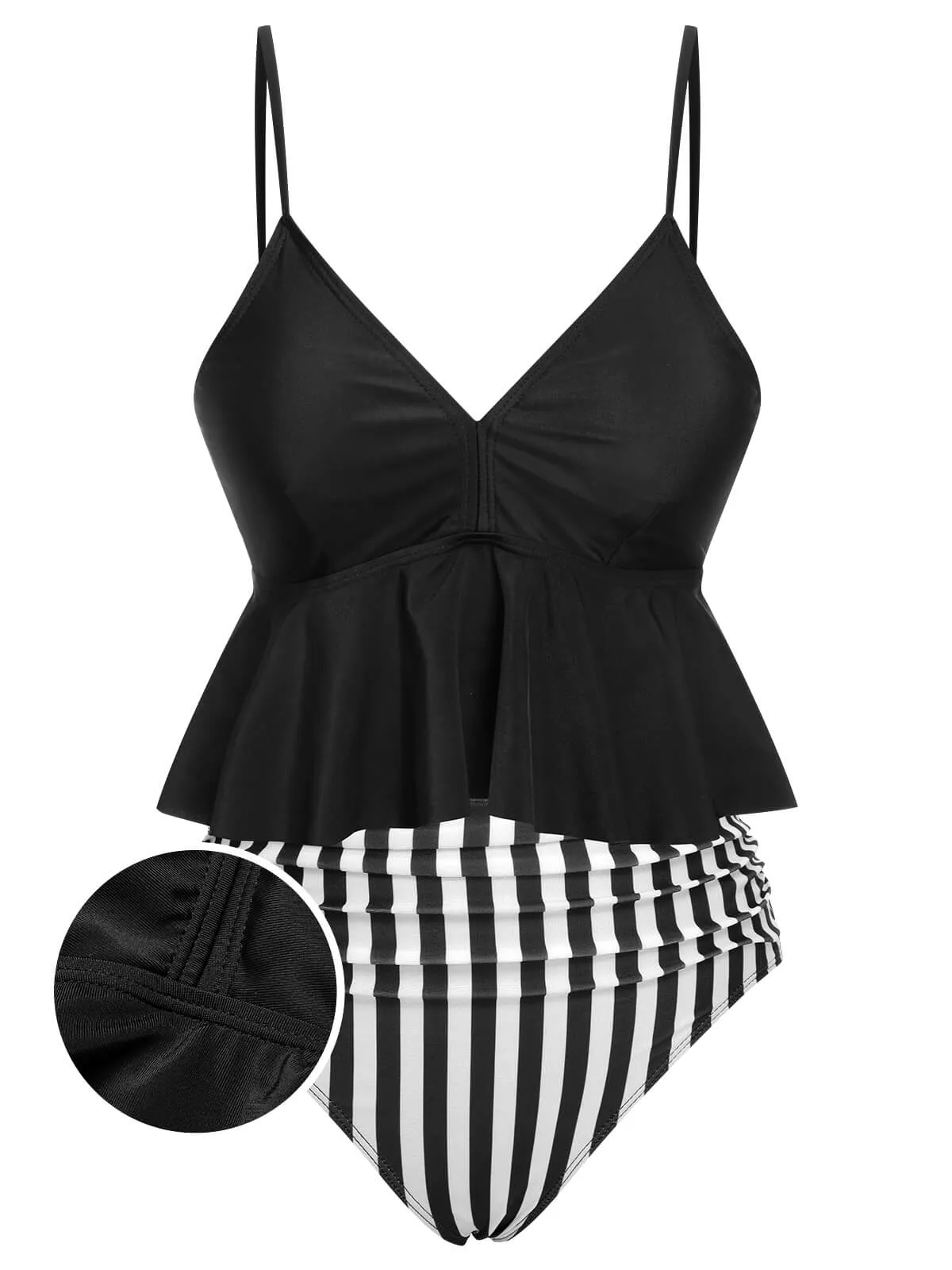 Black 1950s Striped Printed Separate Swimsuit sold by Retro Stage
