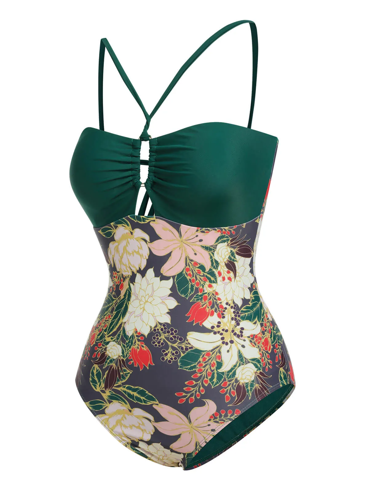 Multicolor 1960s Floral Halter One-Piece Swimsuit sold by Retro Stage product image thumbnail 2