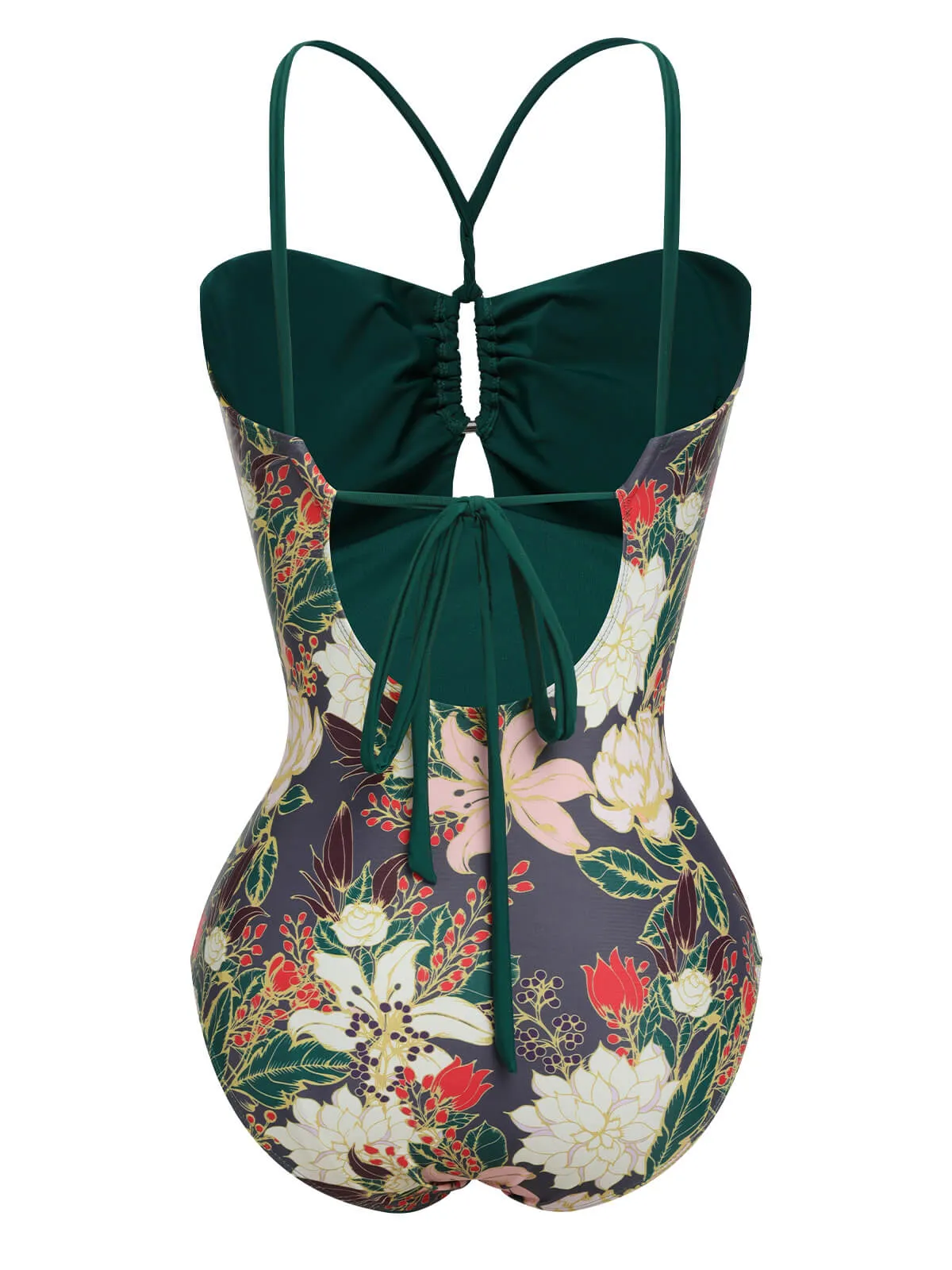 Multicolor 1960s Floral Halter One-Piece Swimsuit sold by Retro Stage product image thumbnail 3