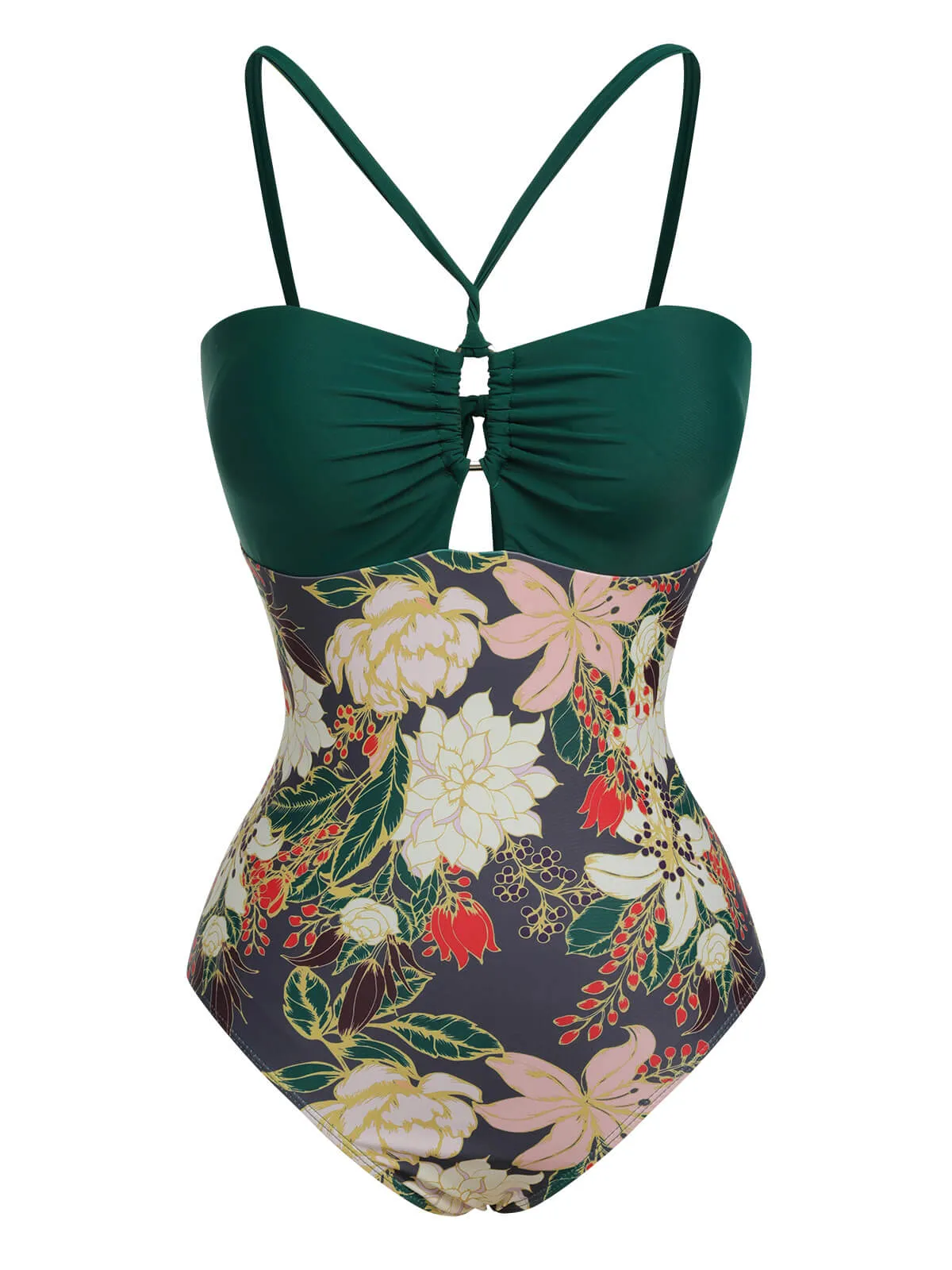 Multicolor 1960s Floral Halter One-Piece Swimsuit sold by Retro Stage