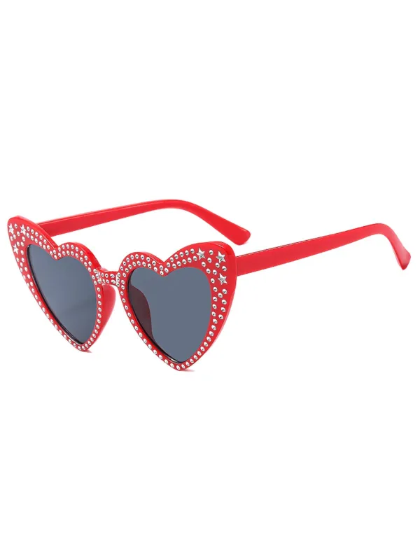 Solid Rhinestone Heart Frame Sunglasses sold by Retro Stage