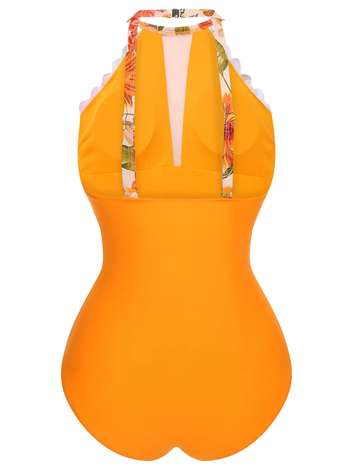 Orange 1960s Halter Floral One-Piece Swimsuit sold by Retro Stage product image thumbnail 3