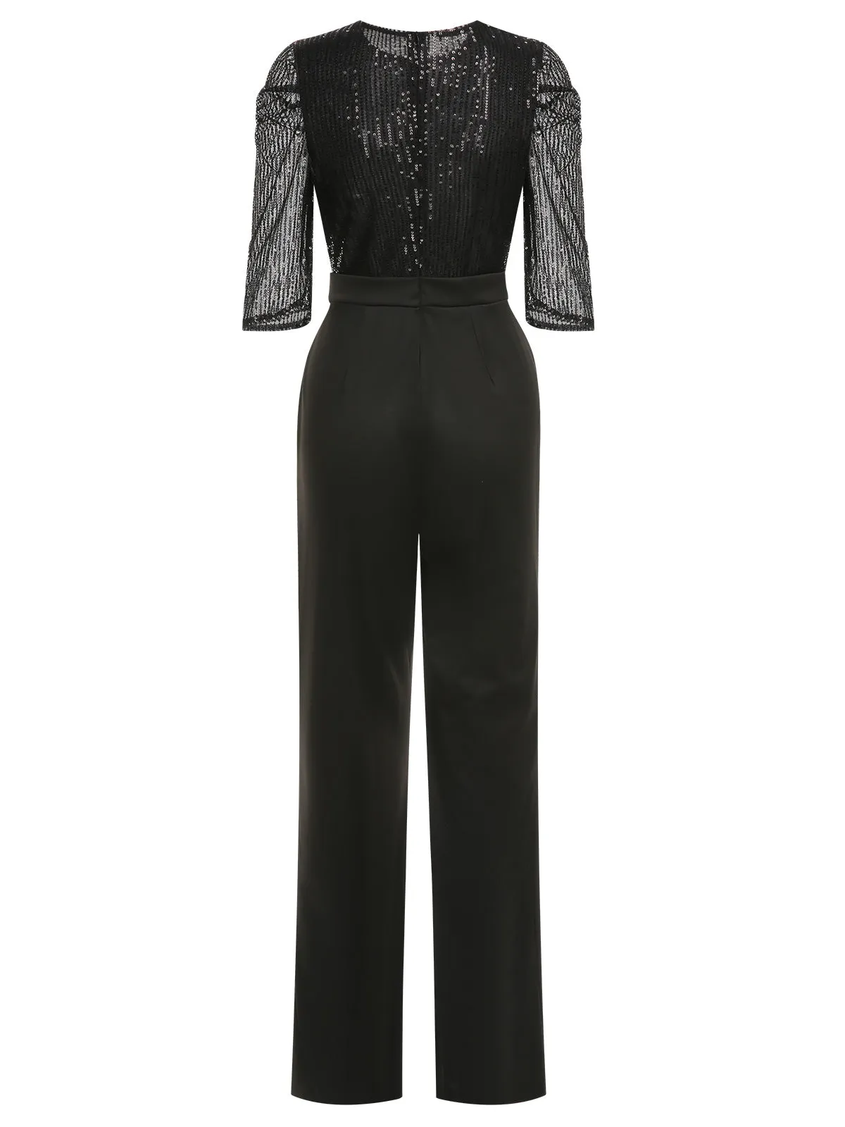 Black 1930s Sequined Patchwork Solid Jumpsuit sold by Retro Stage product image thumbnail 2