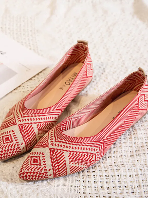 Knitted Jacquard Pointed Flat Shoes made by Retro Stage