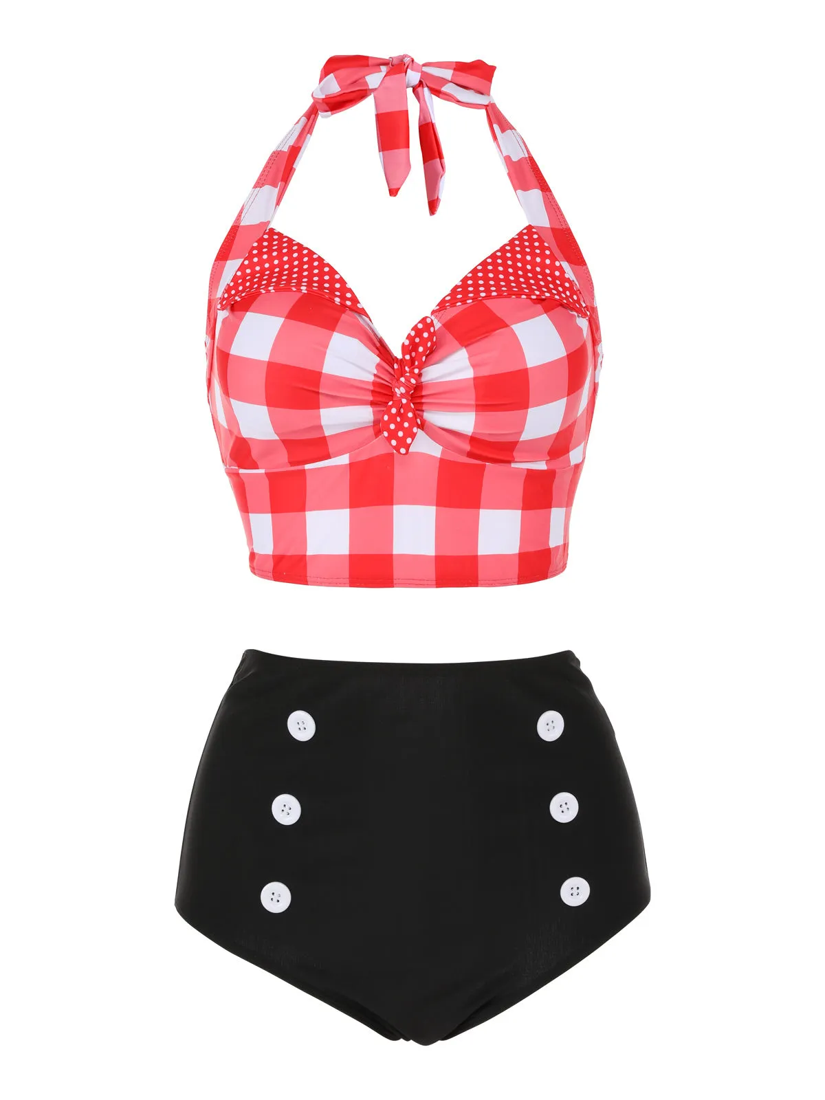 Red 1950s Plaid Halter Bikini Set sold by Retro Stage product image thumbnail 2