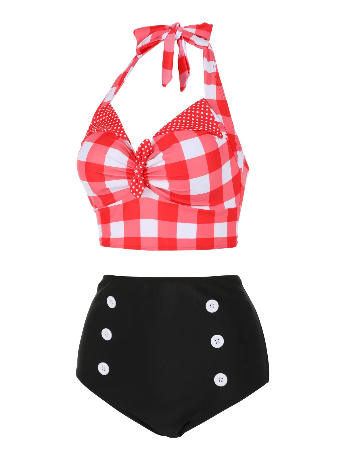 Red 1950s Plaid Halter Bikini Set sold by Retro Stage product image thumbnail 3