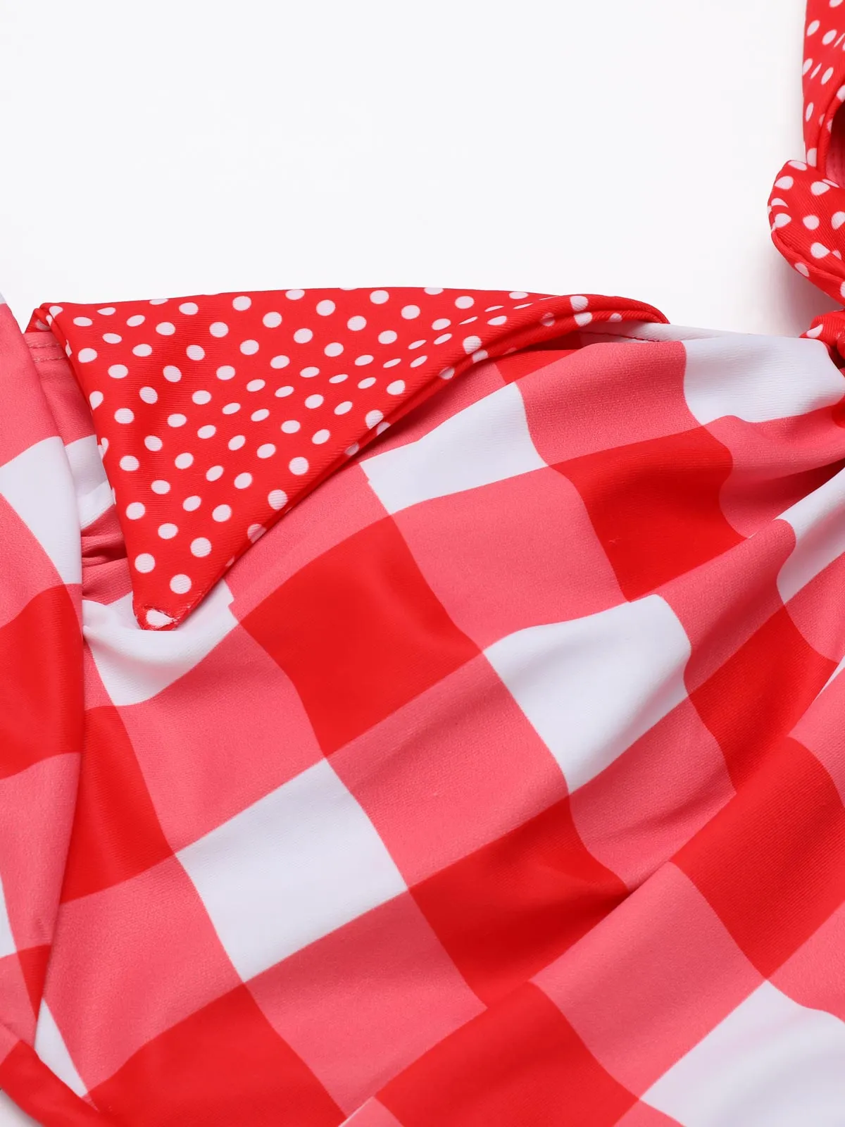 Red 1950s Plaid Halter Bikini Set sold by Retro Stage product image thumbnail 5