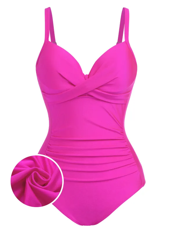 Pink 1960s Solid Spaghetti Strap Swimsuit sold by Retro Stage