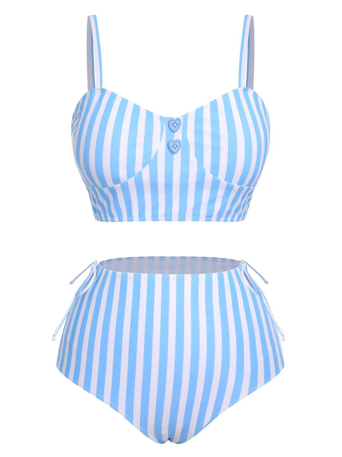 Blue 1950s Striped Heart Button Swimsuit sold by Retro Stage product image thumbnail 2