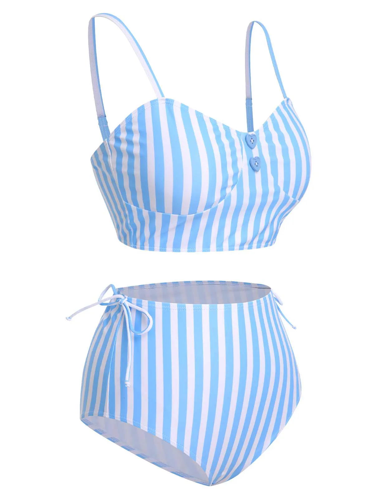 Blue 1950s Striped Heart Button Swimsuit sold by Retro Stage product image thumbnail 3