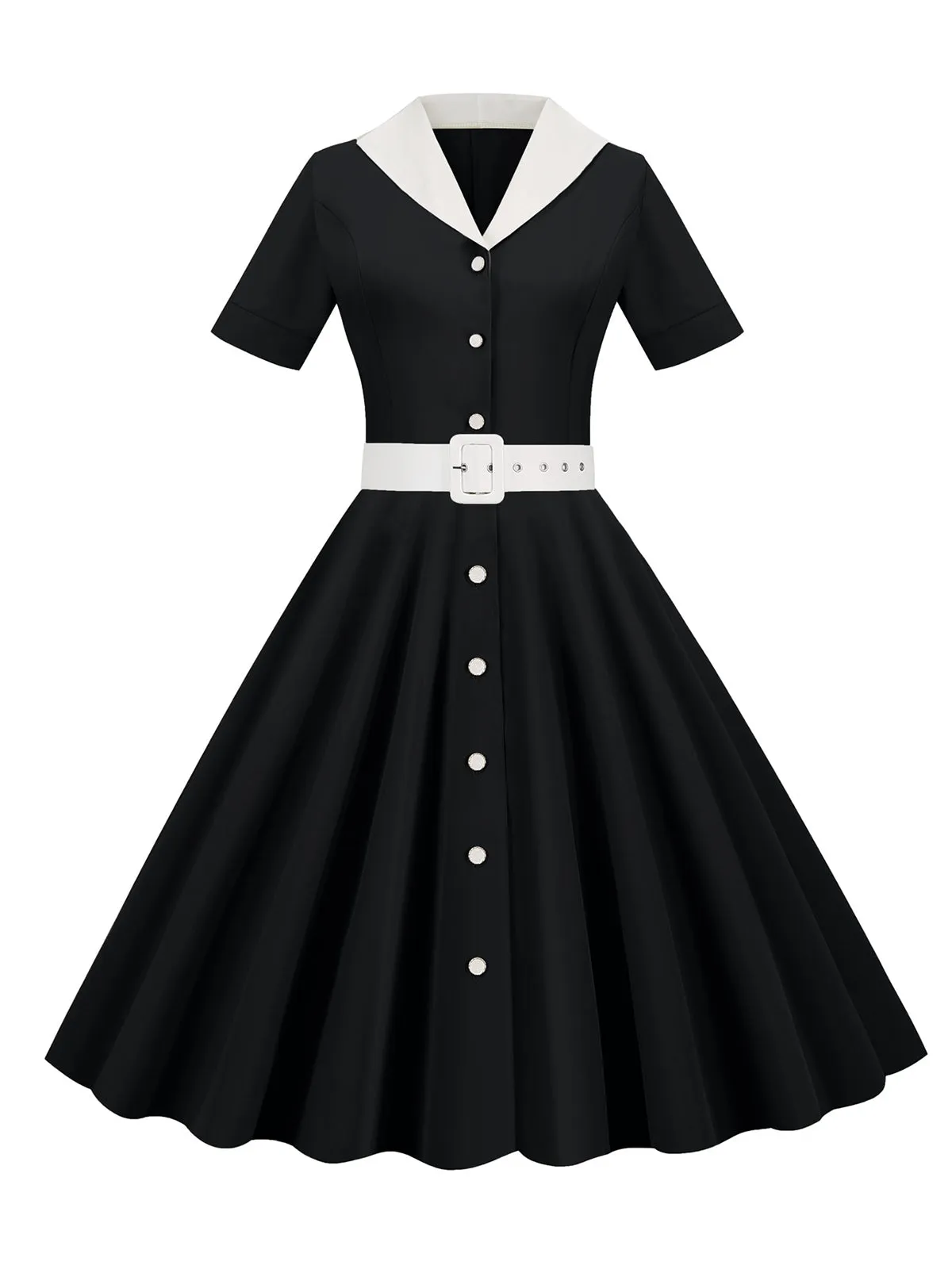 1950s Solid Contrast Lapel Belt Dress sold by Retro Stage product image thumbnail 2