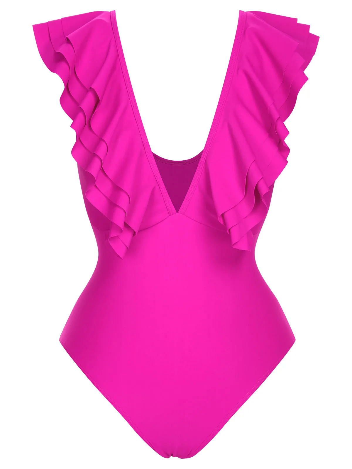 1950s Solid Ruffle V-Neck One-Piece Swimsuit sold by Retro Stage product image thumbnail 2