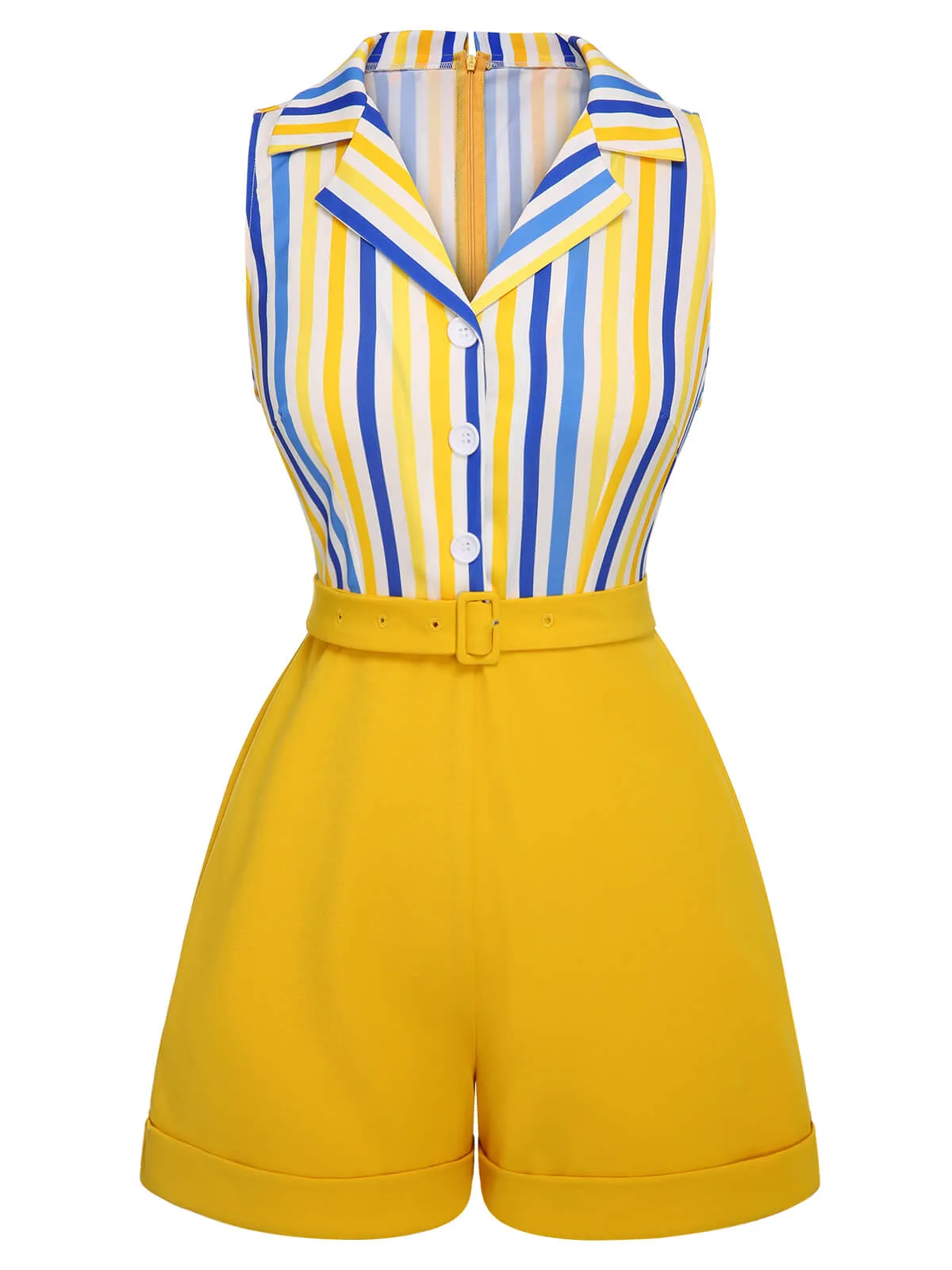 1950s Yellow White Blue Striped Lapel Romper sold by Retro Stage product image thumbnail 2