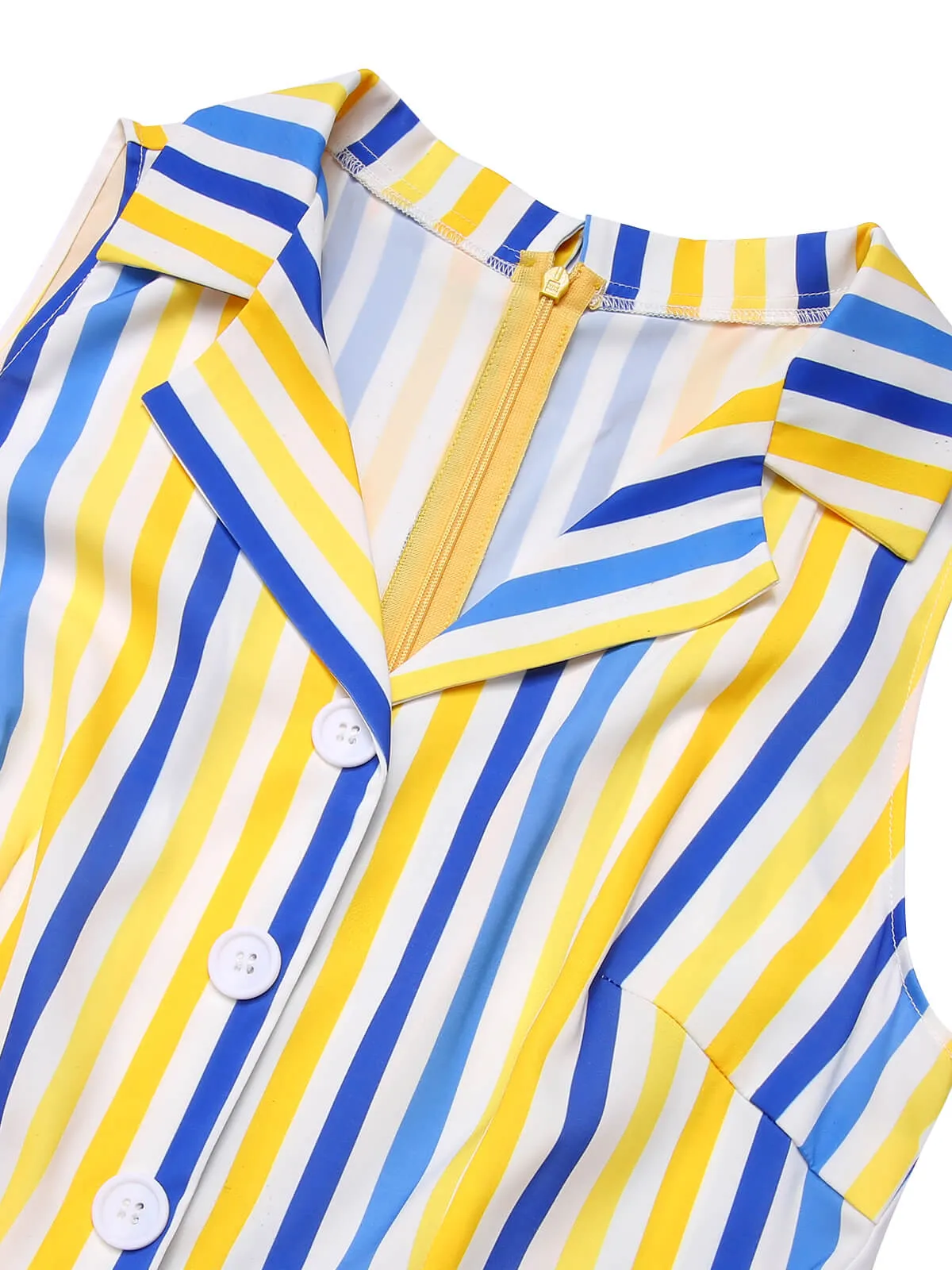 1950s Yellow White Blue Striped Lapel Romper sold by Retro Stage product image thumbnail 5