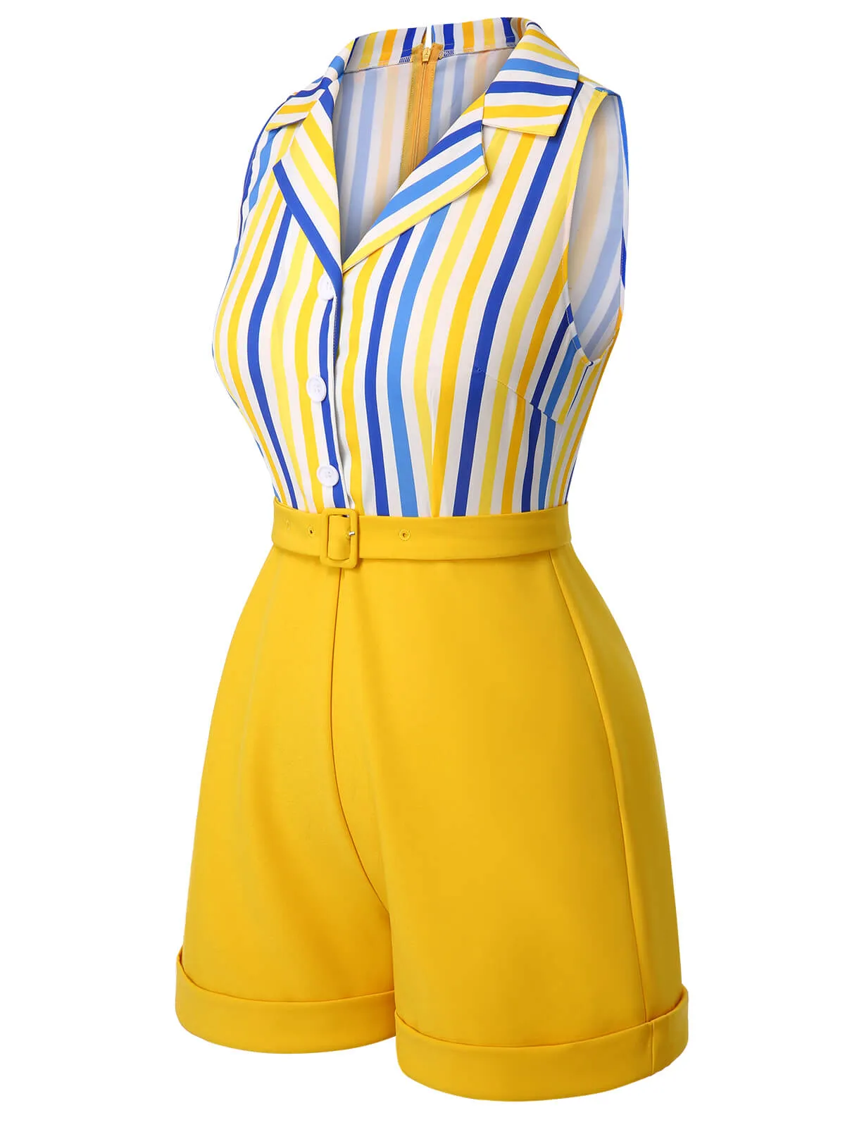 1950s Yellow White Blue Striped Lapel Romper sold by Retro Stage product image thumbnail 3