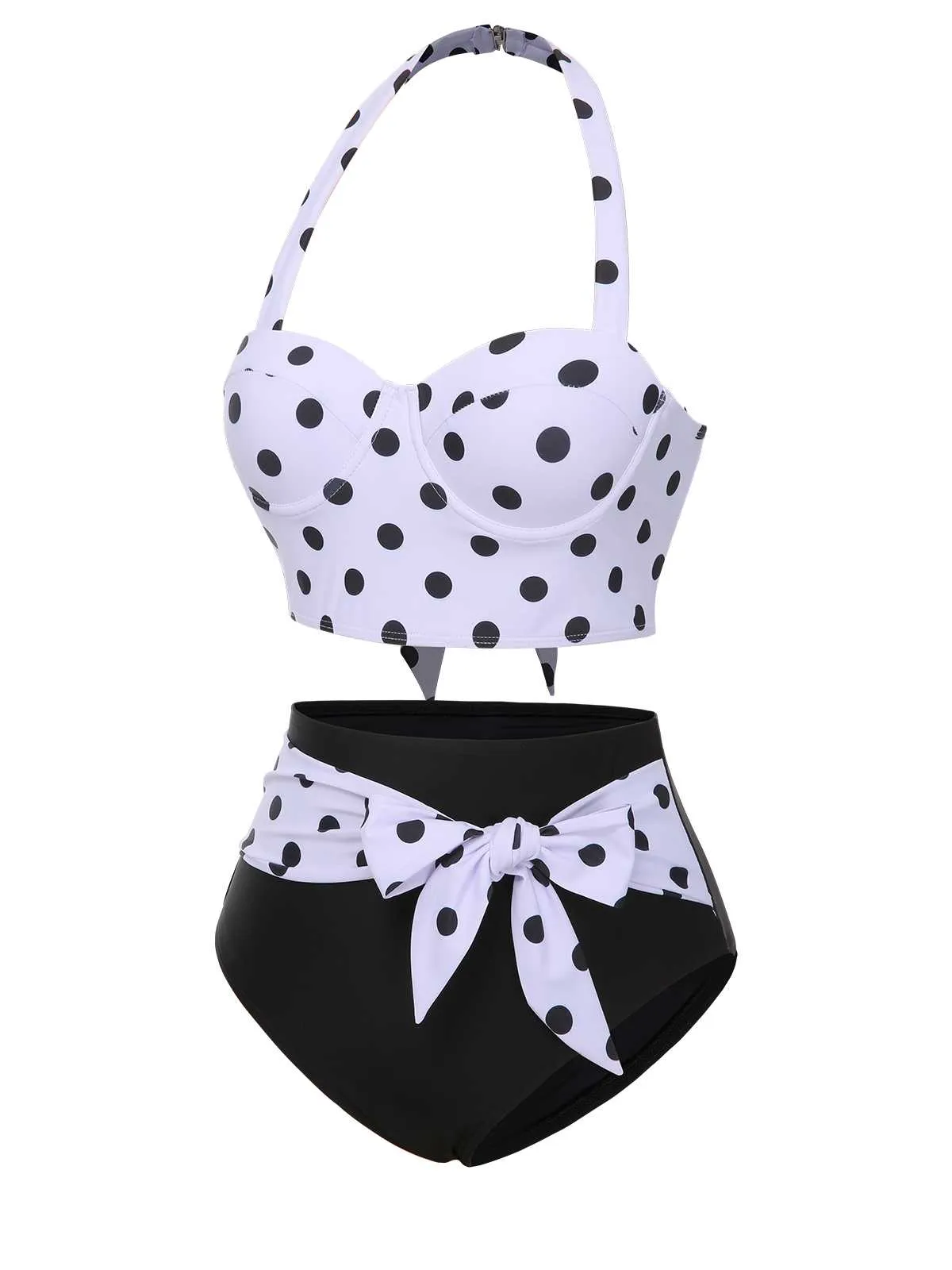 1950s Halter Contrast Polka Dots Swimsuit sold by Retro Stage product image thumbnail 3