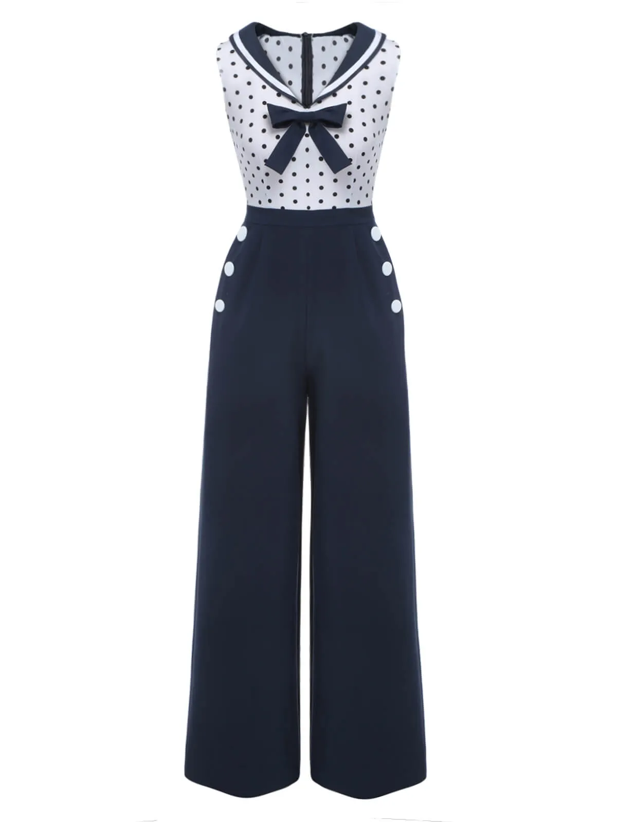 Blue 1940s Polka Dot Bow Lapel Jumpsuit sold by Retro Stage product image thumbnail 2