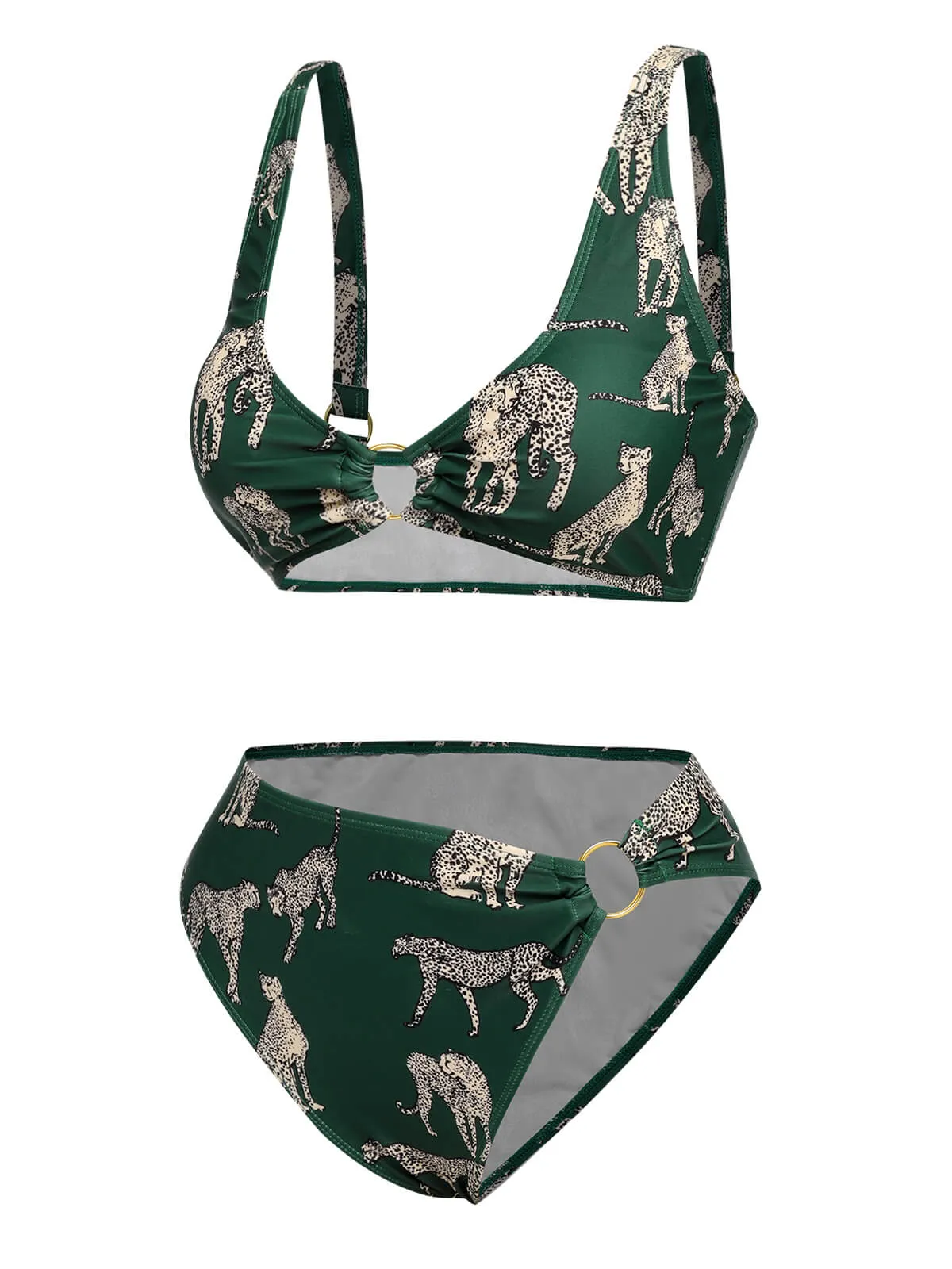 Green 1940s Leopard Halter Split Swimsuit sold by Retro Stage product image thumbnail 3