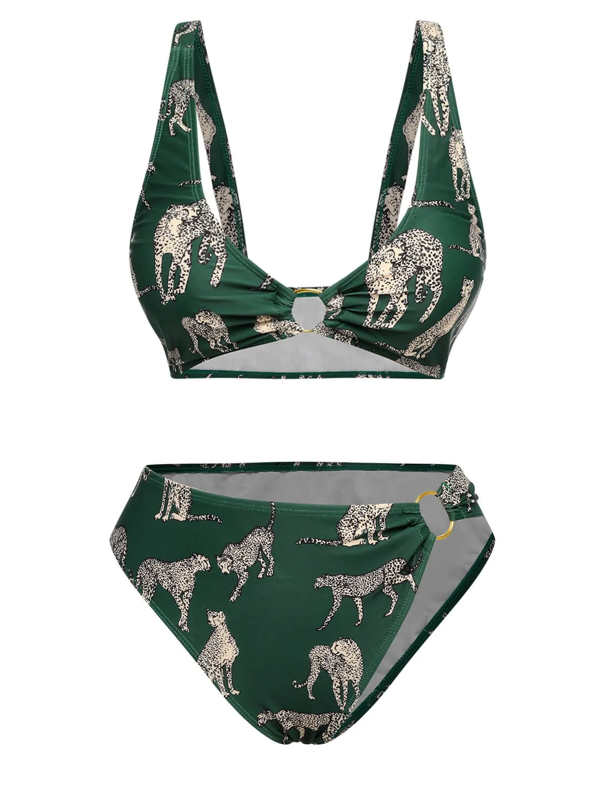 Green 1940s Leopard Halter Split Swimsuit sold by Retro Stage product image thumbnail 2