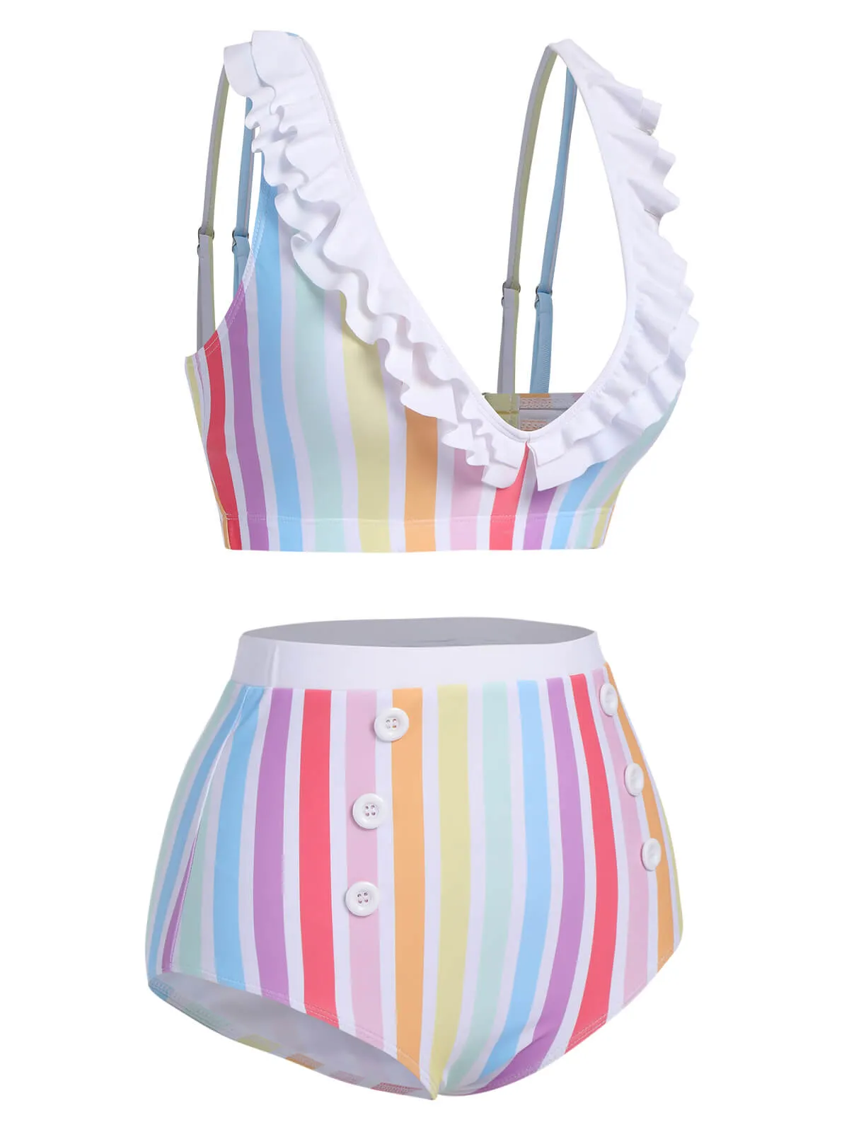 Multicolor 1950s Rainbow Stripes Swimsuit sold by Retro Stage product image thumbnail 3