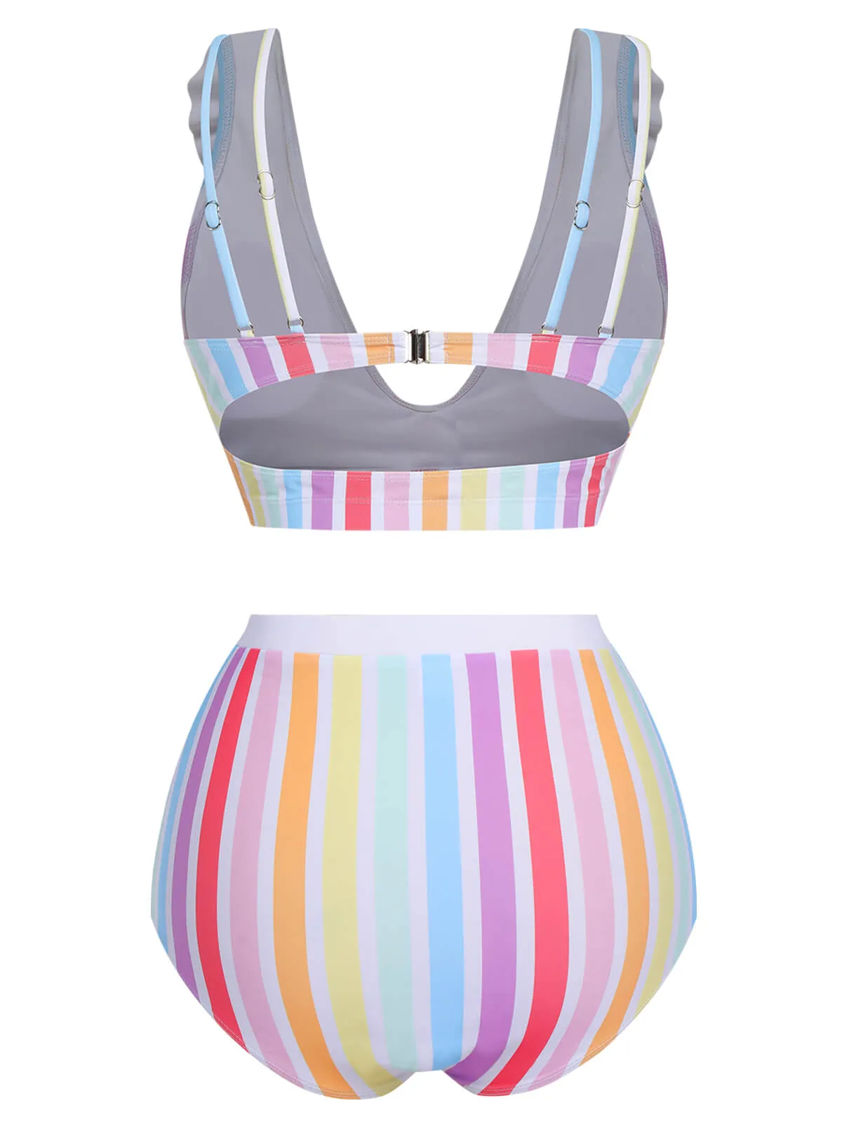 Multicolor 1950s Rainbow Stripes Swimsuit sold by Retro Stage product image thumbnail 4
