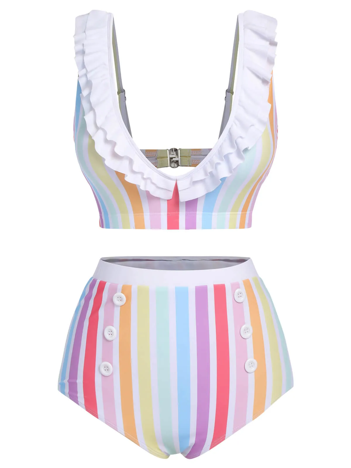 Multicolor 1950s Rainbow Stripes Swimsuit sold by Retro Stage product image thumbnail 2