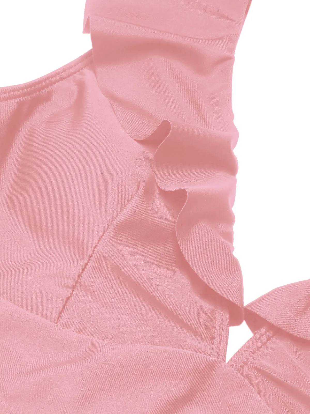 1950s Solid Ruffle Lace-Up V-Neck Swimsuit sold by Retro Stage product image thumbnail 5